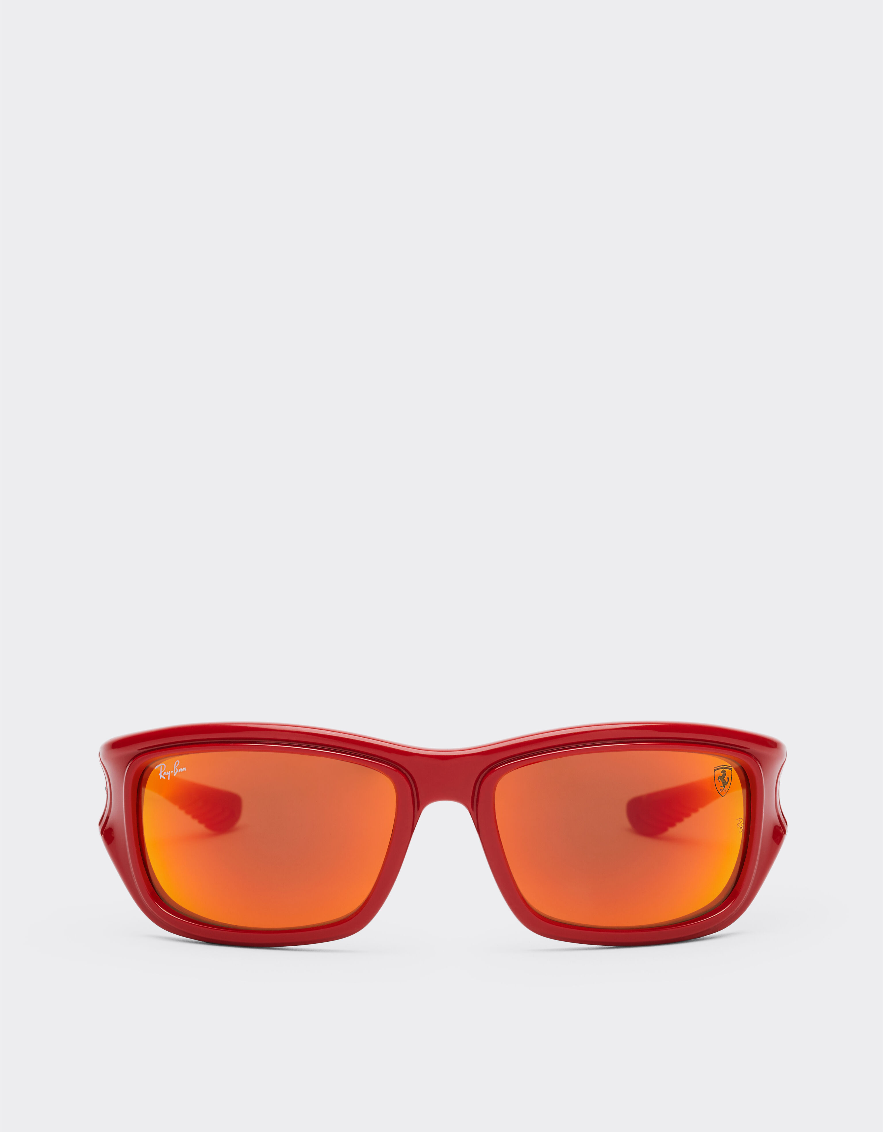 ${brand} Ray-Ban für Scuderia Ferrari RB4405M in Rot/Schwarz mit braunen Gläsern mit orangefarbener Verspiegelung ${colorDescription} ${masterID}