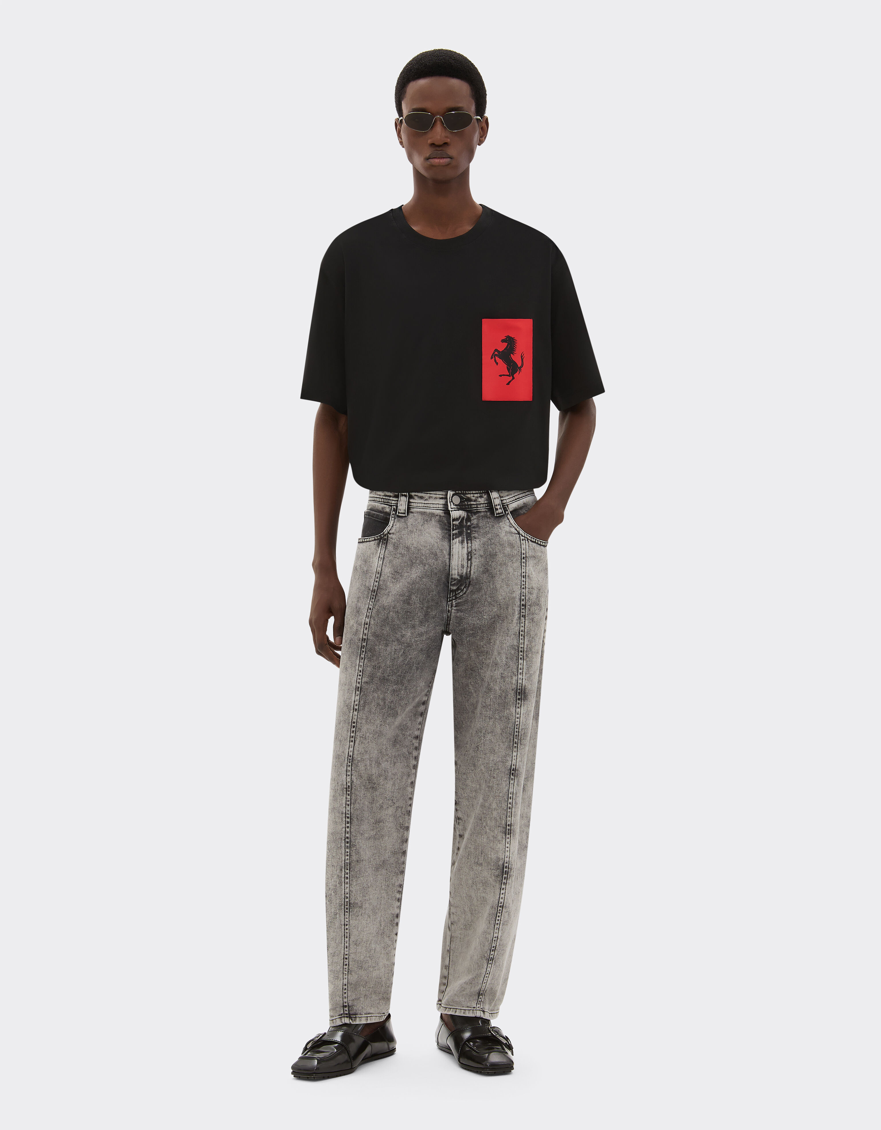 Ferrari Cotton T-shirt with Prancing Horse pocket Black 47824f