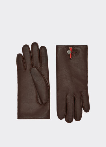 Ferrari Nappa leather gloves with button Tobacco 21349f