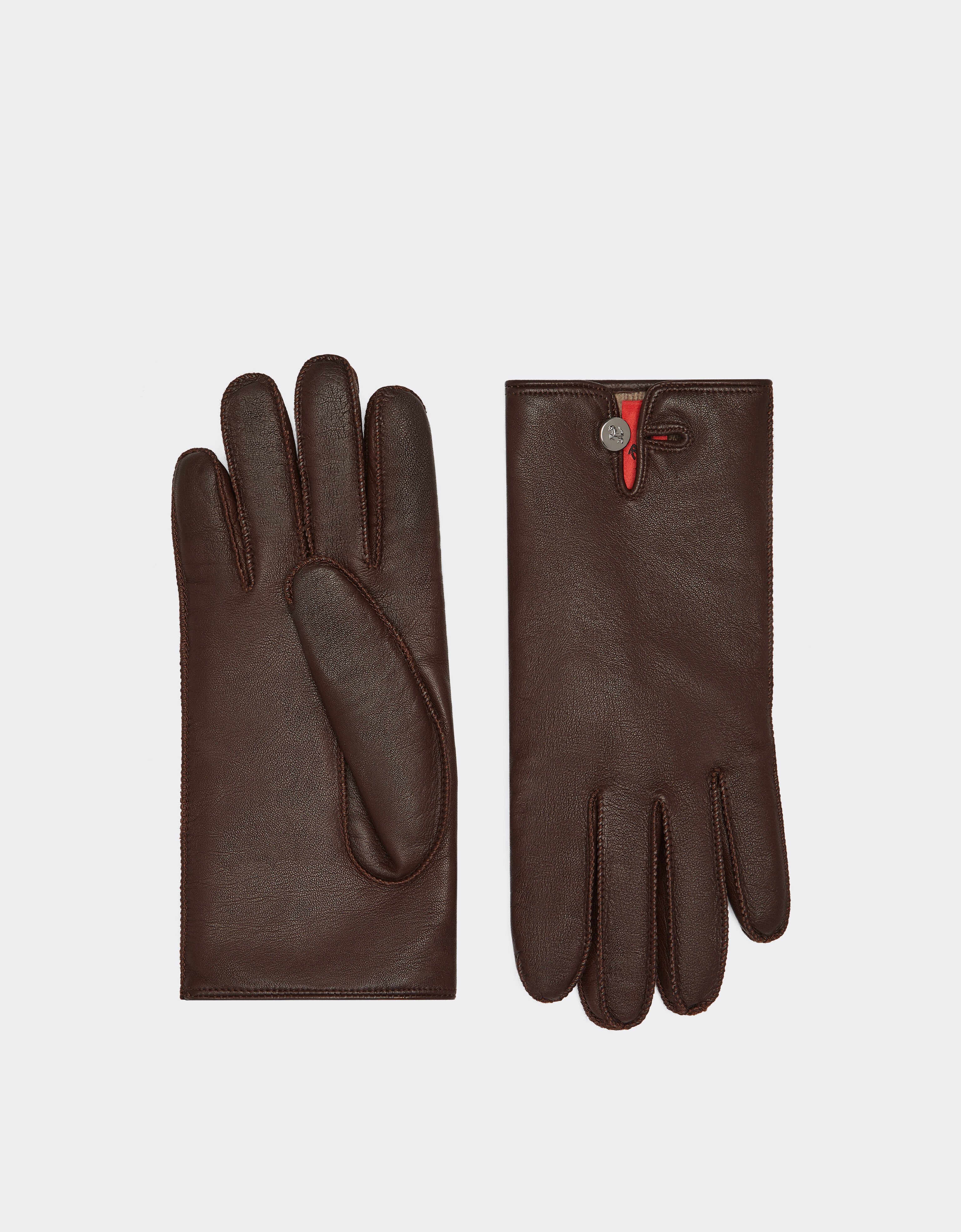 Ferrari Nappa leather gloves with button Tobacco 21349f