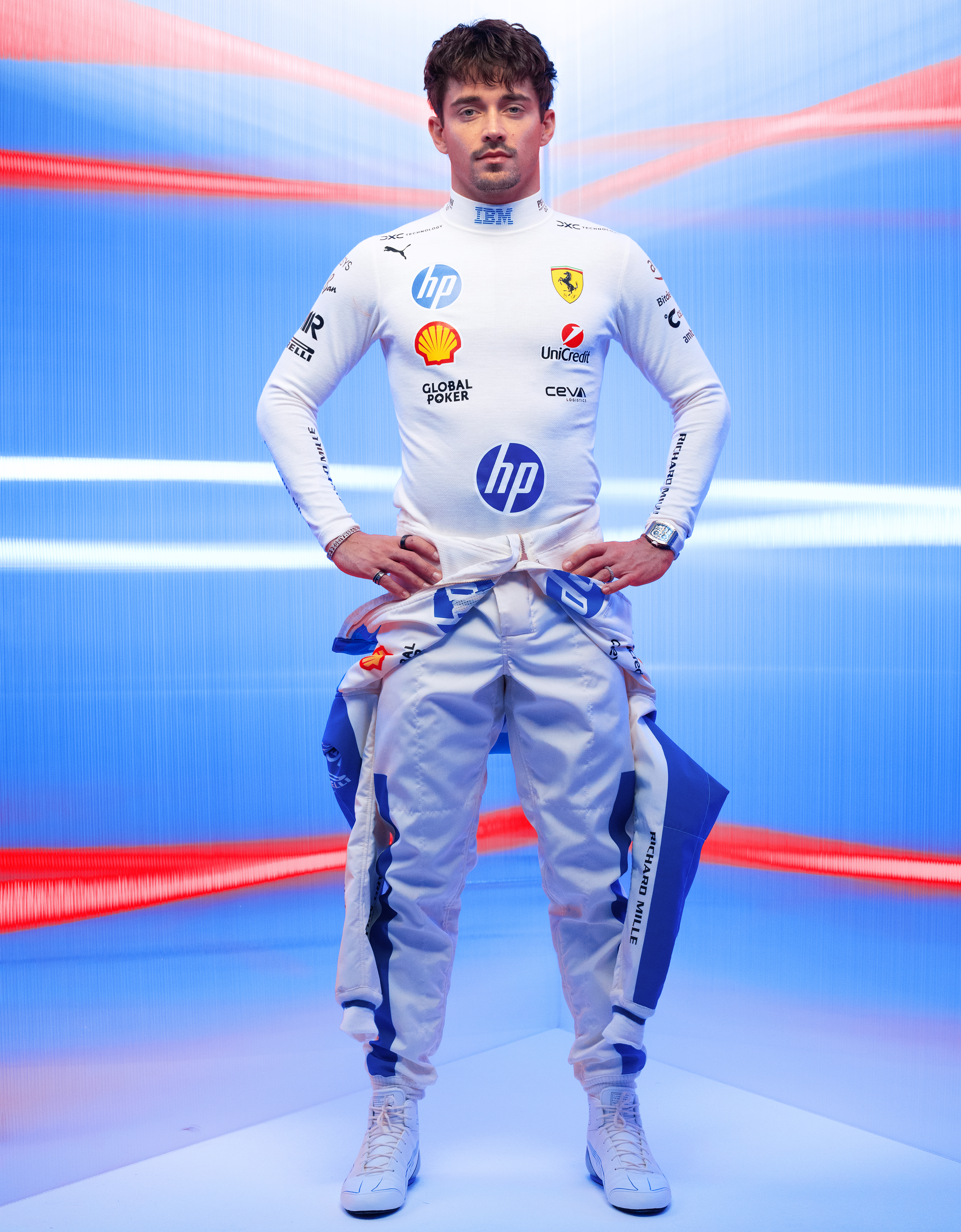 Ferrari Puma for Scuderia Ferrari Charles Leclerc racing undersuit Optical White LA08Yf