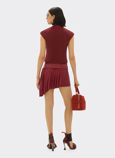 Ferrari 绒面革和皮革百褶半裙 酒红色 48500f