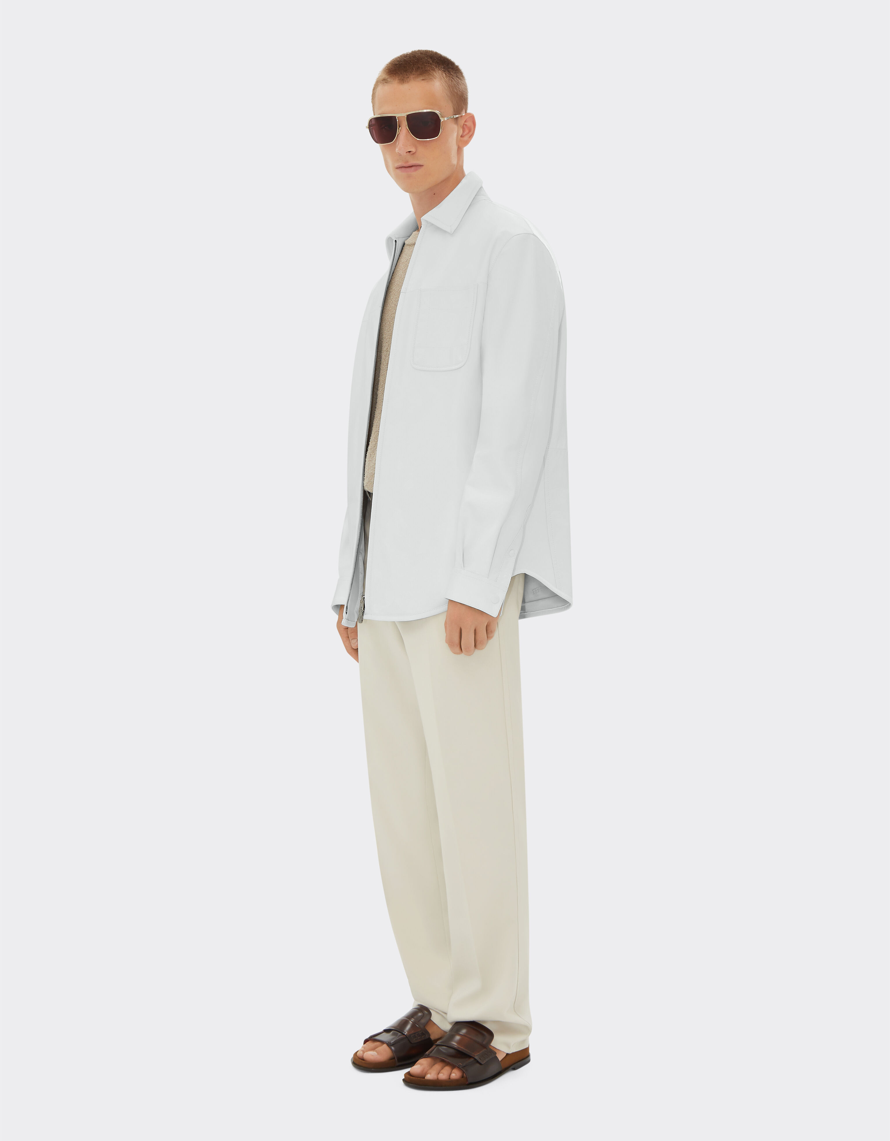 Ferrari Overshirt jacket in liquid leather Optical White 21881f