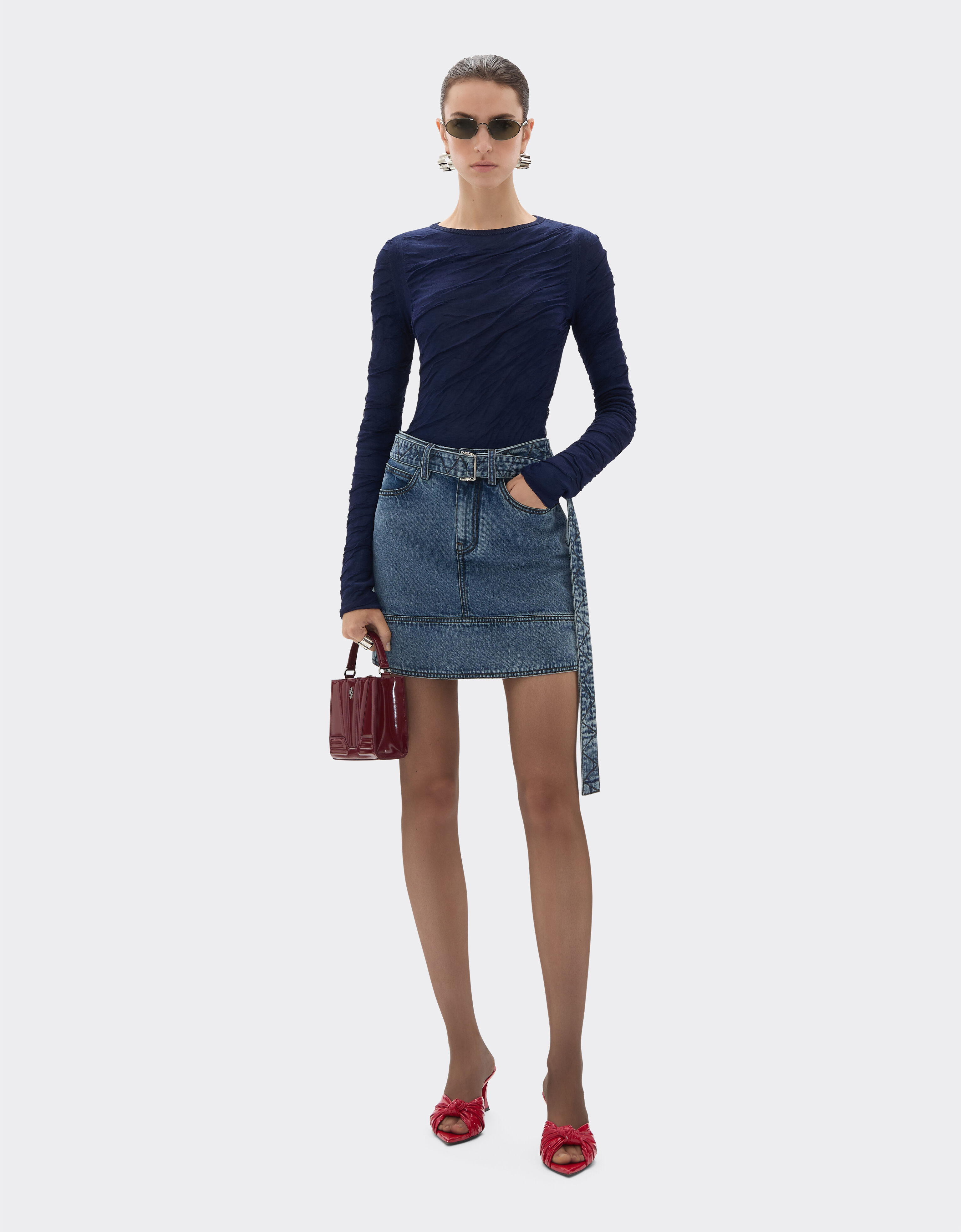Ferrari Pull slim en laine et coton Bleu marine 21034f
