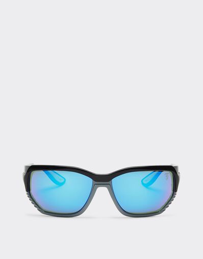 Ferrari Ray-Ban for Scuderia Ferrari RB4366M black and grey with blue mirror light green lenses Ingrid F0378f