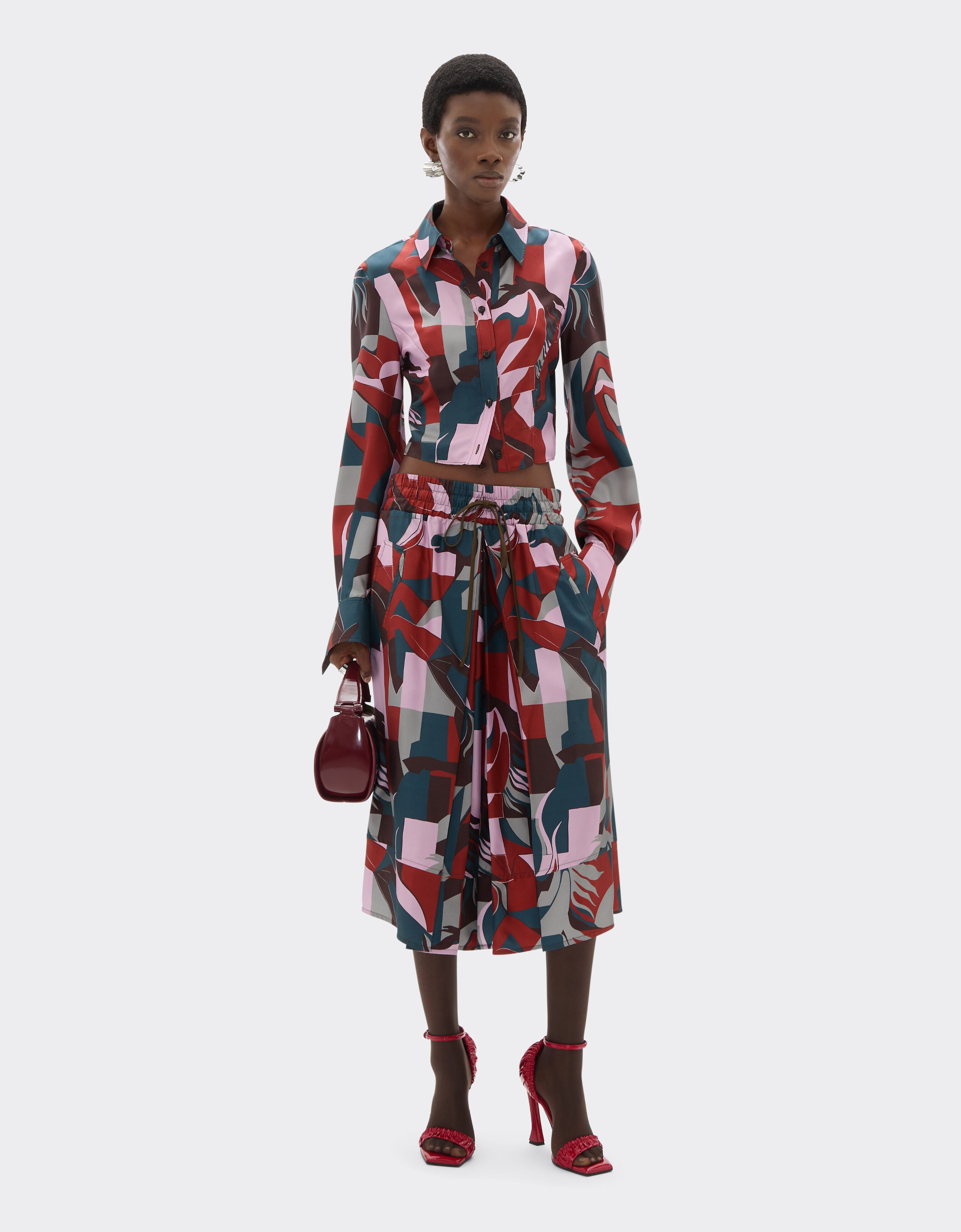 Ferrari Silk shirt with color block Cavallino print Peacock 22627f