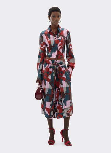 Silk shirt with color block Cavallino print Ferrari Silk shirt with color block Cavallino print Peacock 22627f