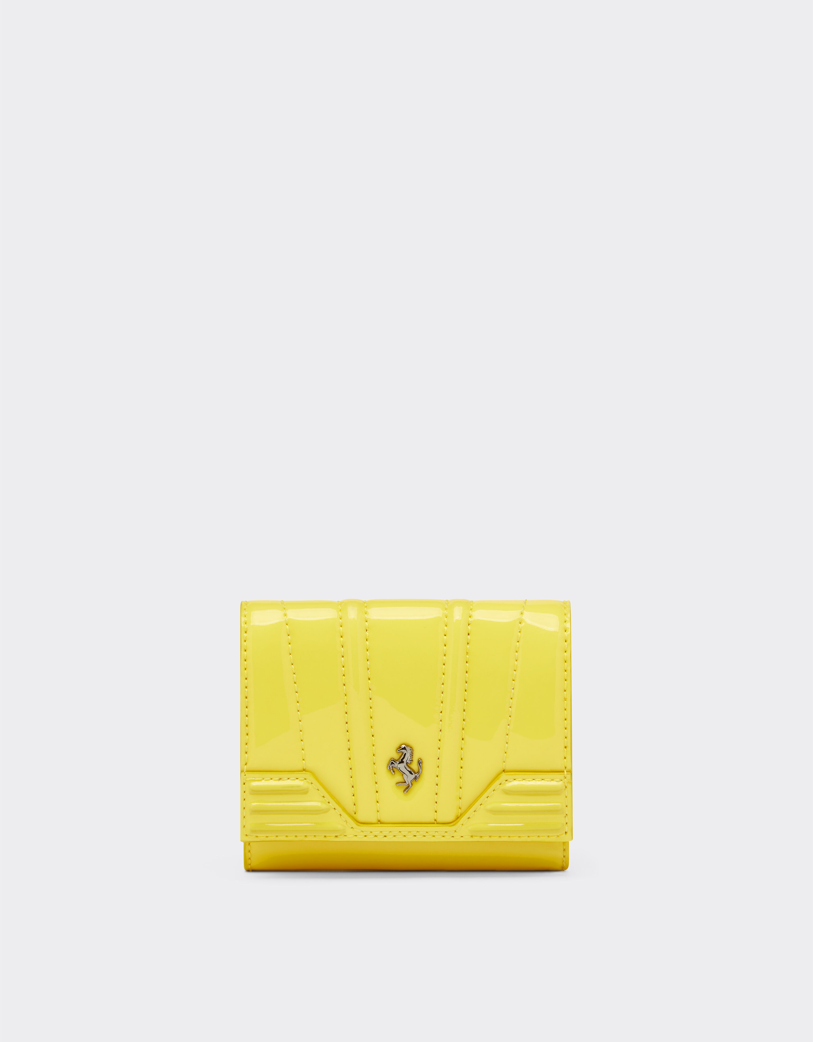Ferrari Portemonnaie aus glänzendem Lackleder, dreifach faltbar Giallo Modena 20426f