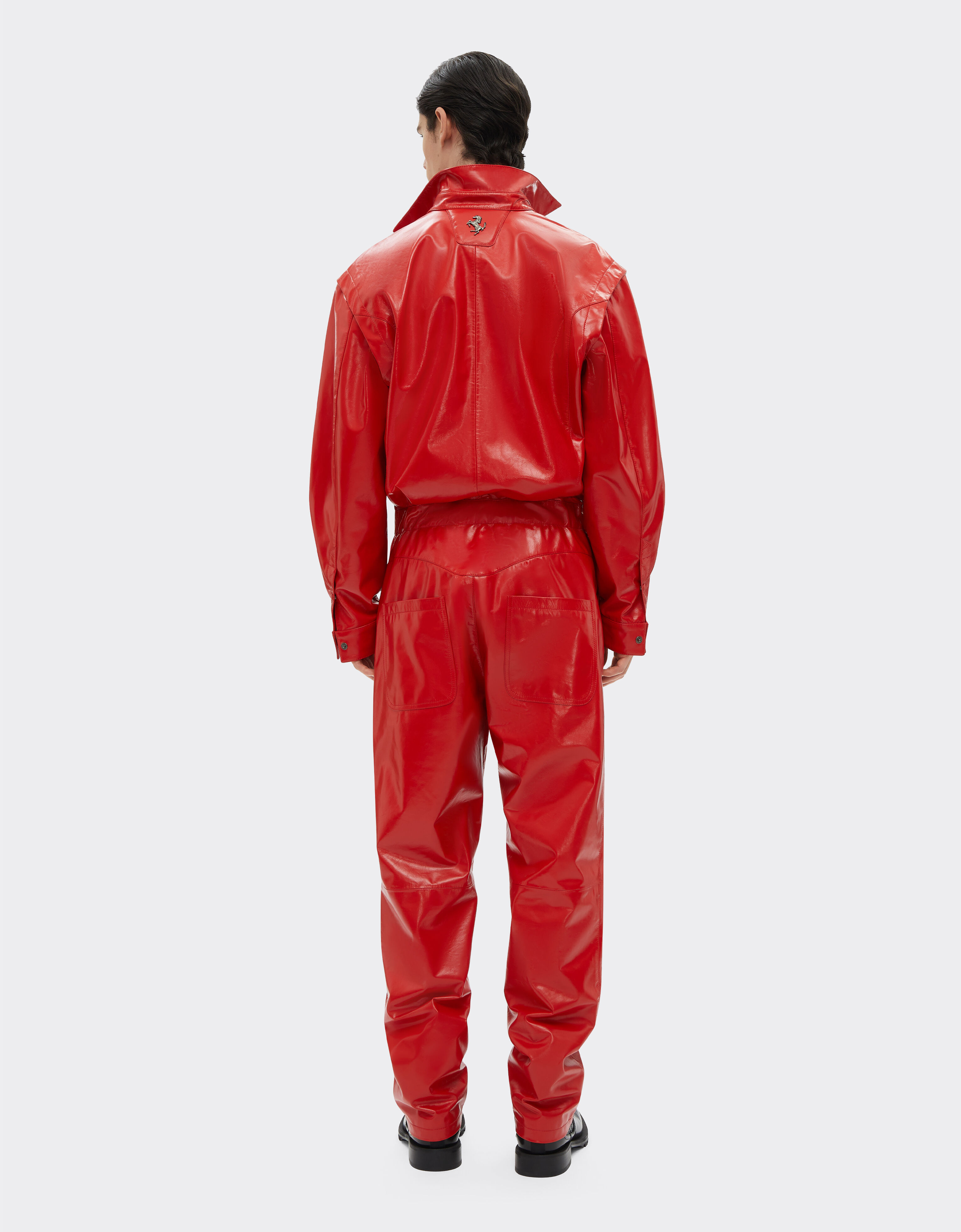 Mirror effect leather jumpsuit in Rosso Dino Ferrari