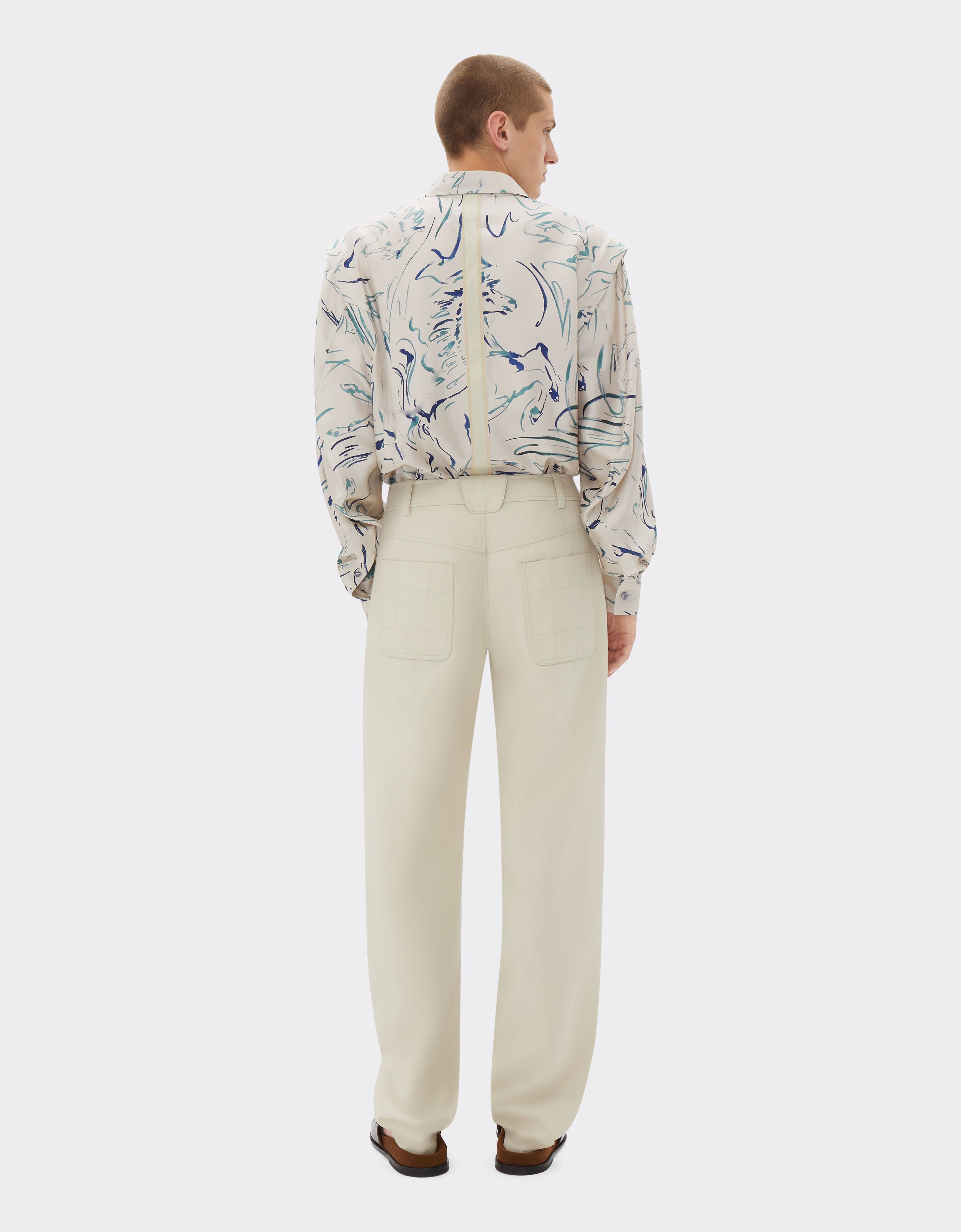 Ferrari Chemise en soie avec imprimé Cavallino Écru 21904f