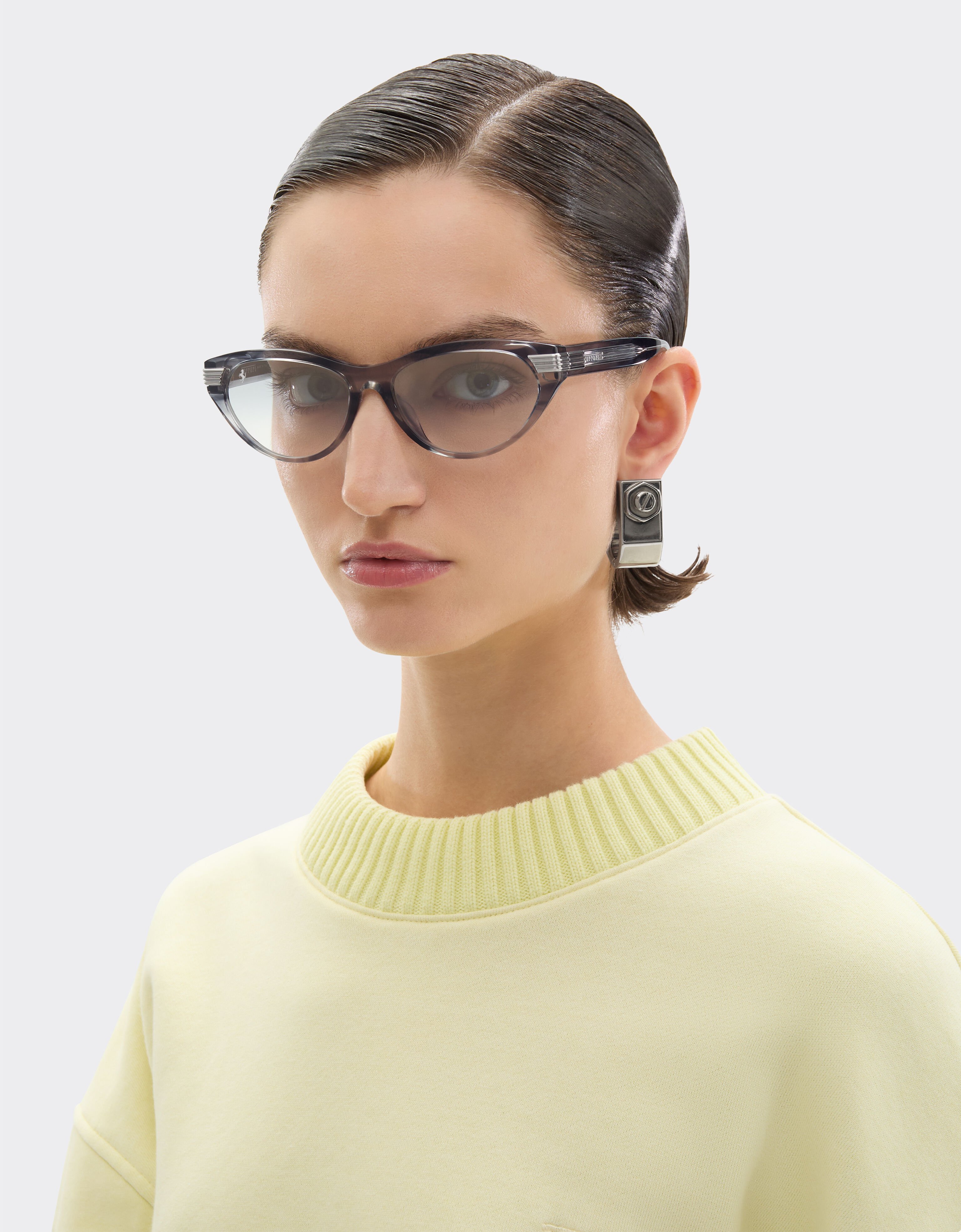 Ferrari Gafas de sol de acetato azul a rayas con lentes espejadas en degradado gris Azul escocés LA0EZf