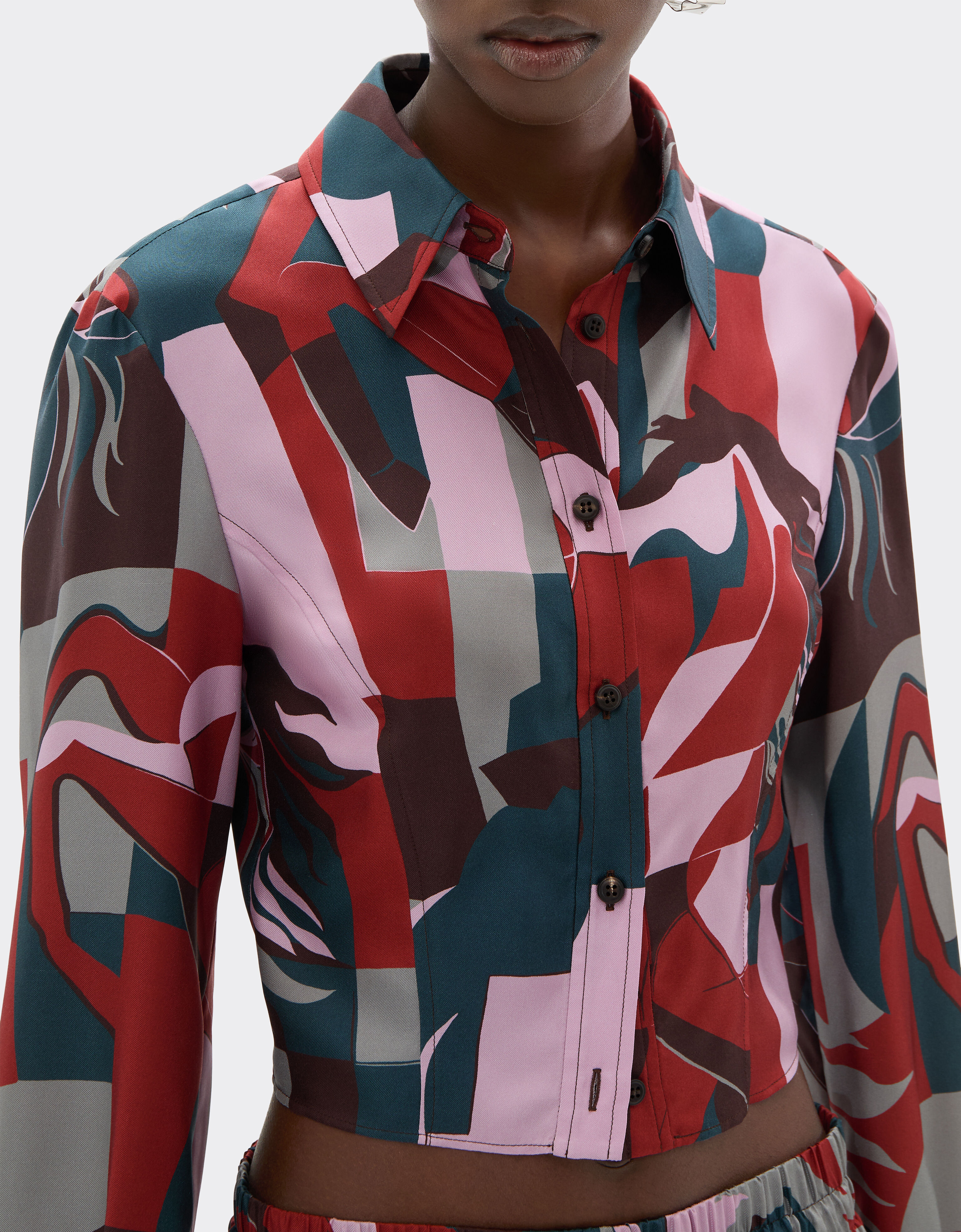 Ferrari Silk shirt with color block Cavallino print Peacock 22627f
