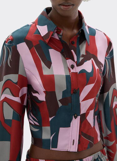 Silk shirt with color block Cavallino print Ferrari Silk shirt with color block Cavallino print Peacock 22627f