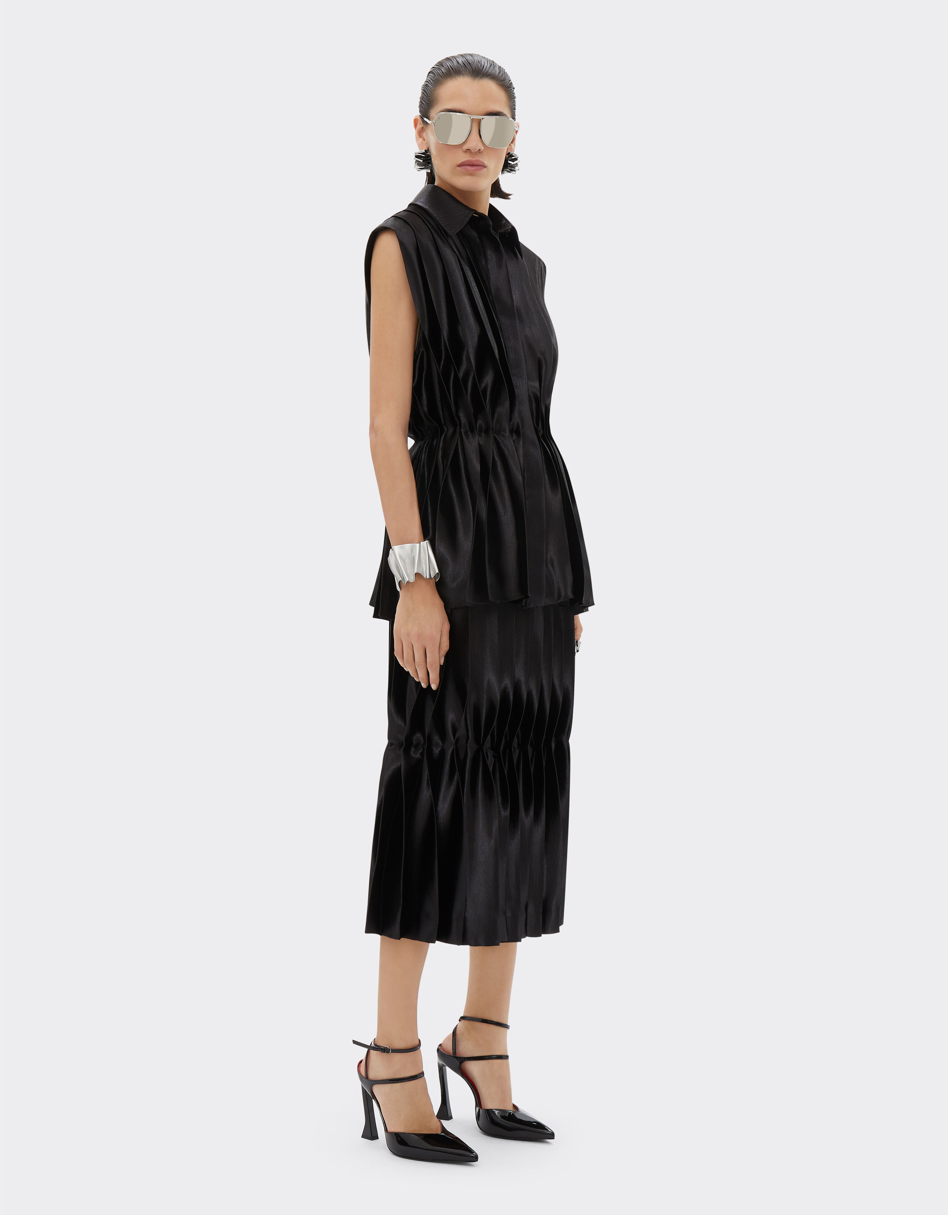 Ferrari Pleated shirt in liquid satin Black 21631f