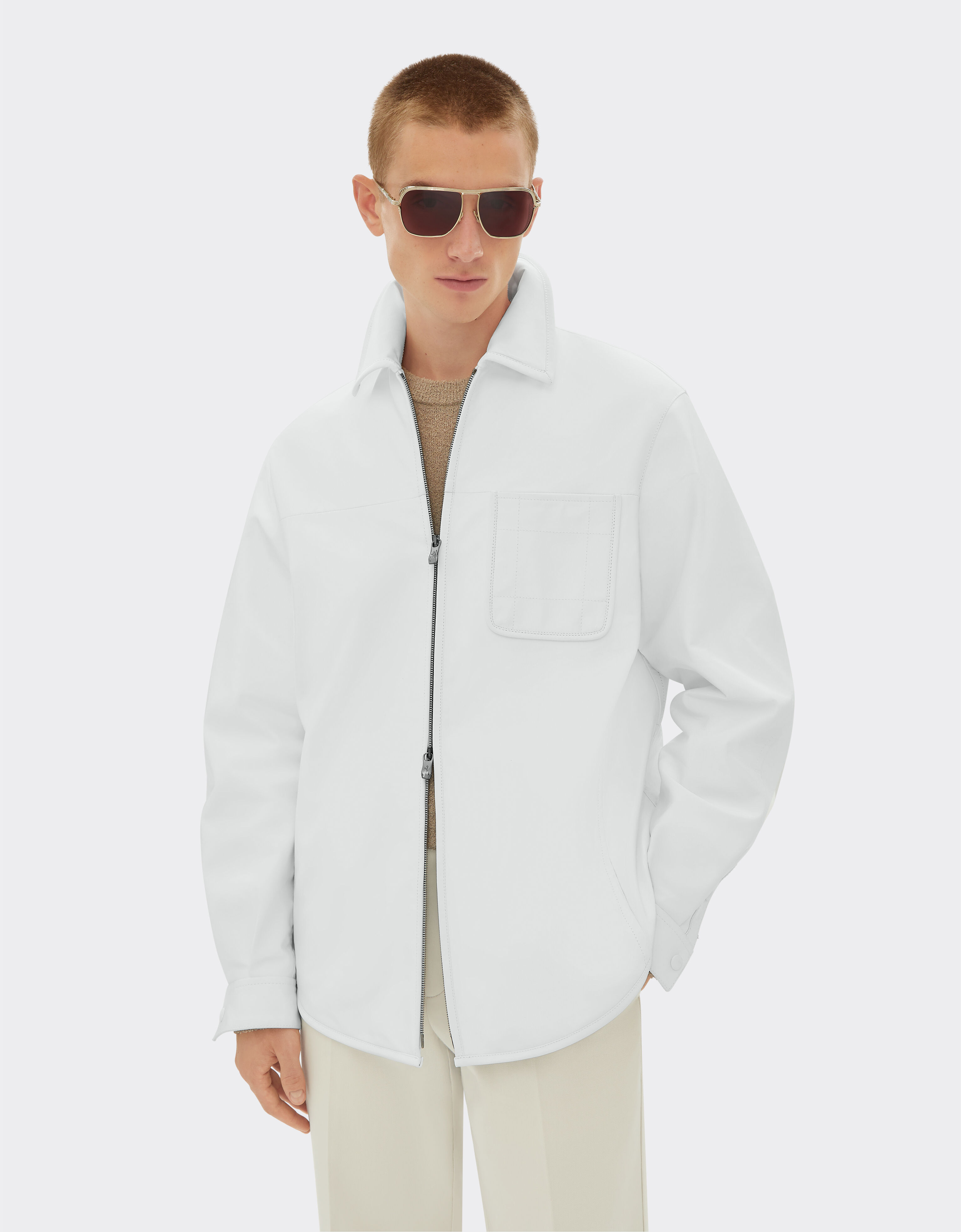 Ferrari Overshirt jacket in liquid leather Optical White 21881f
