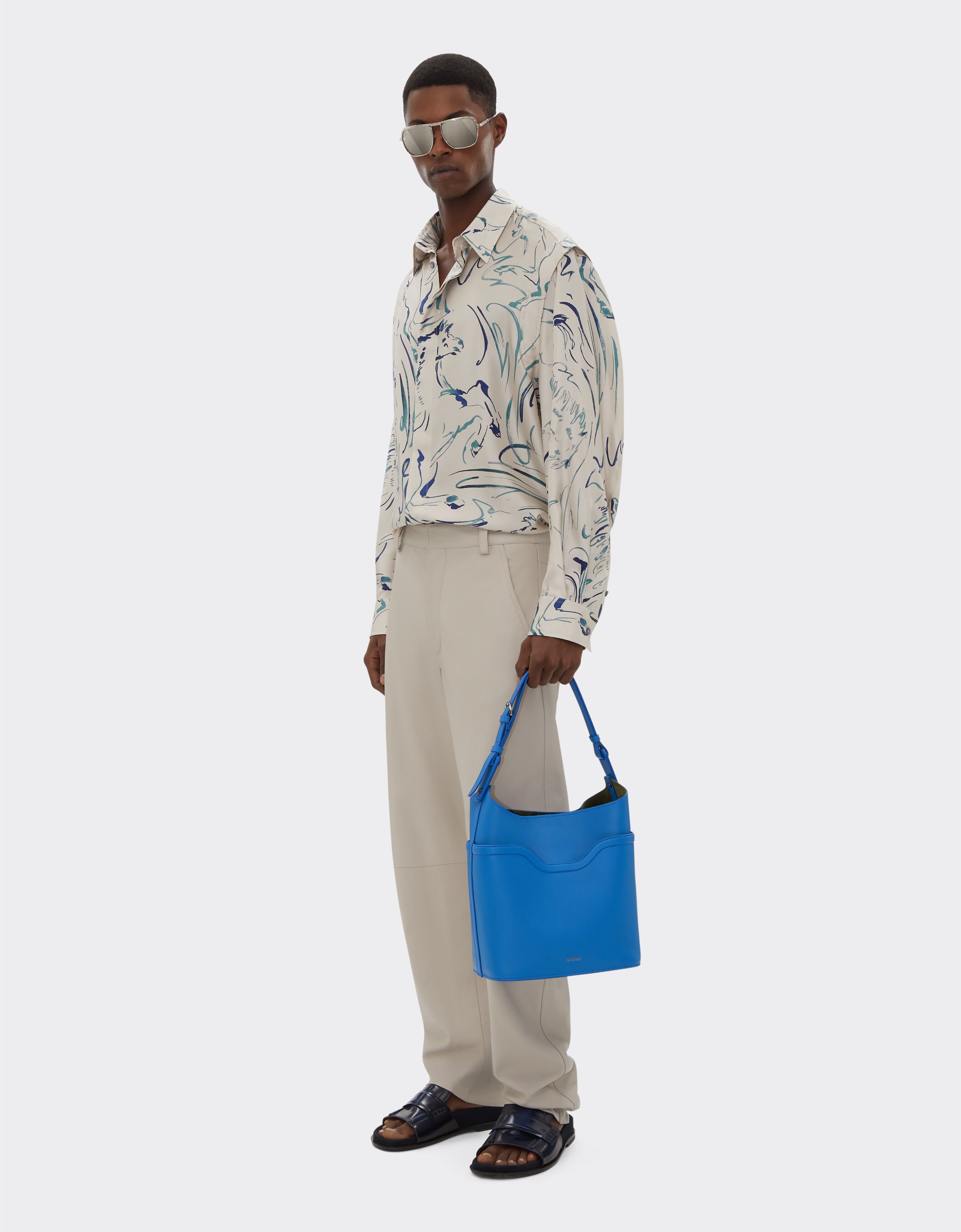 Ferrari Bucket bag in tumbled leather Klein Blue 21986f