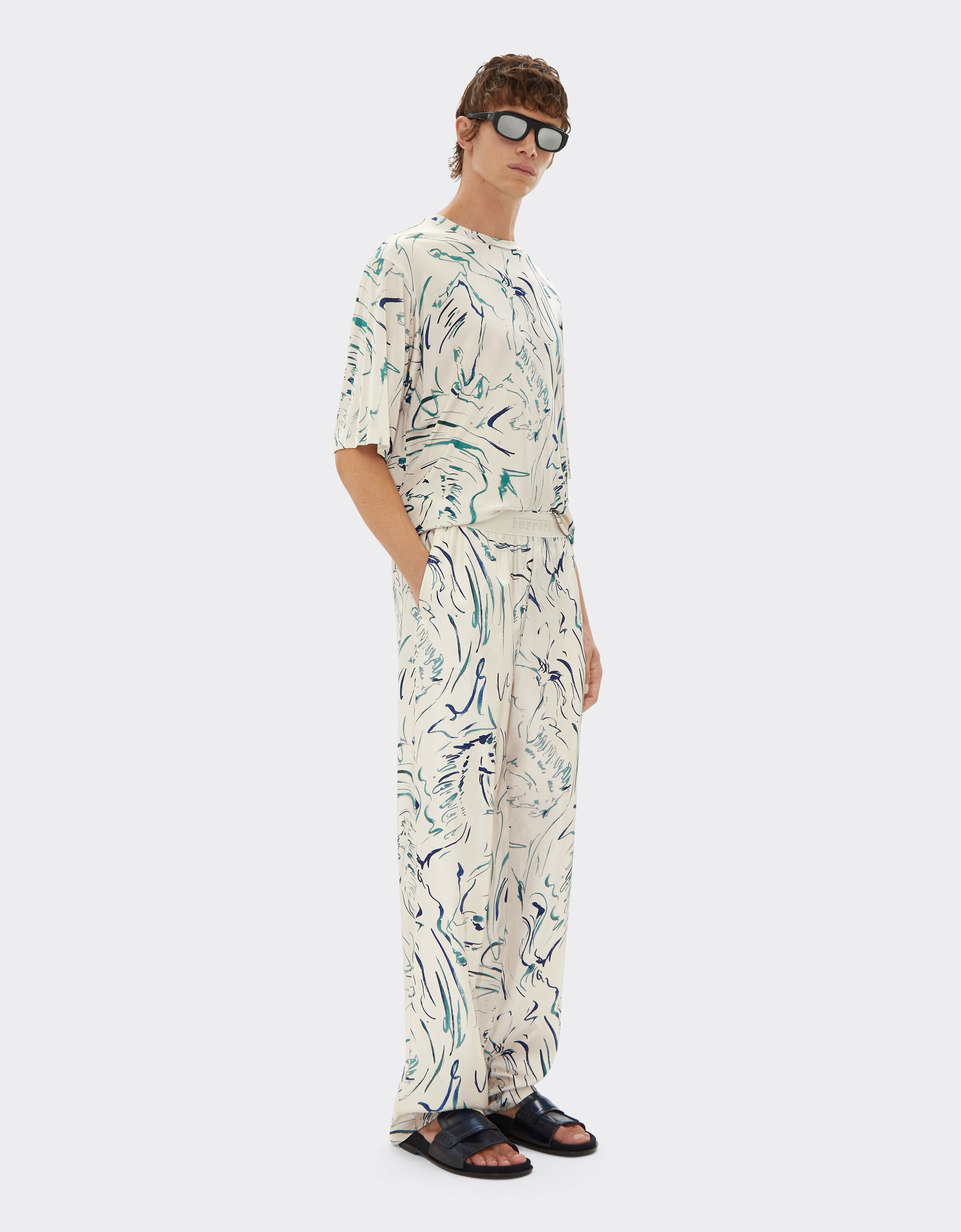 Ferrari Silk trousers with Cavallino print Ecru 21898f