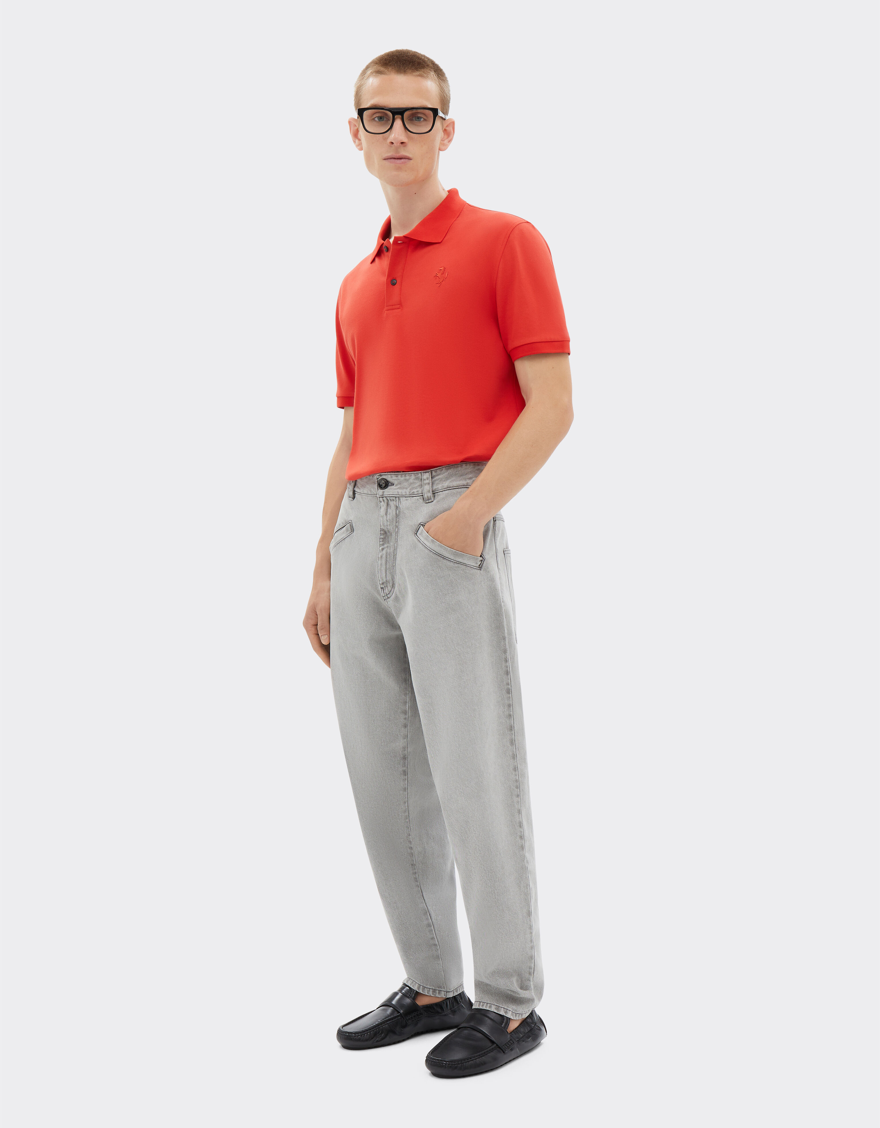Ferrari Organic cotton piqué polo shirt with Prancing Horse Rosso Dino 47822f