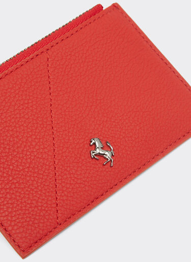 Ferrari Zip card holder in textured leather Rosso Dino 20420f
