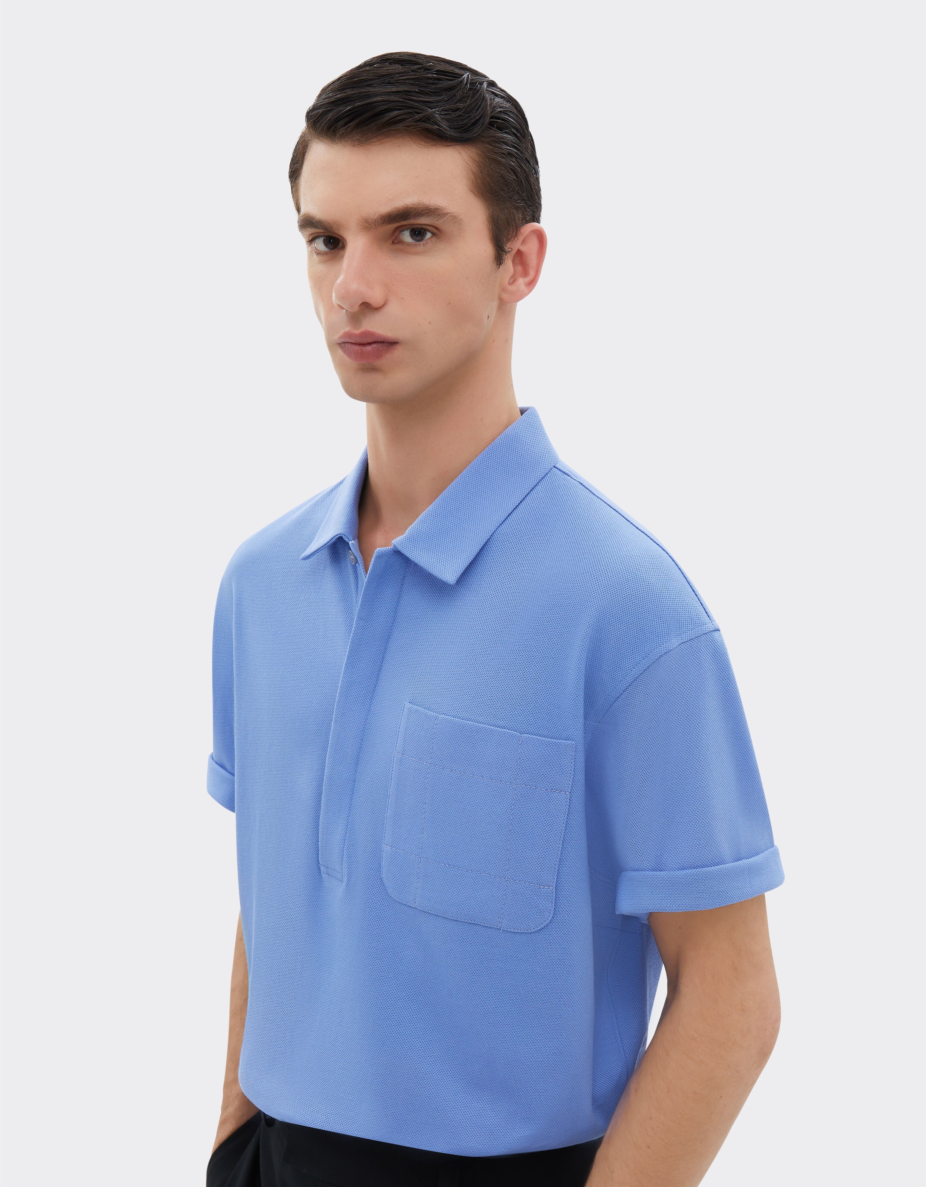 Ferrari Cotton polo shirt with 7X7 check pattern Cyan 21203f