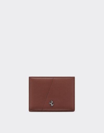 Ferrari Kartenetui aus Leder mit diagonaler Naht Espresso 49220f