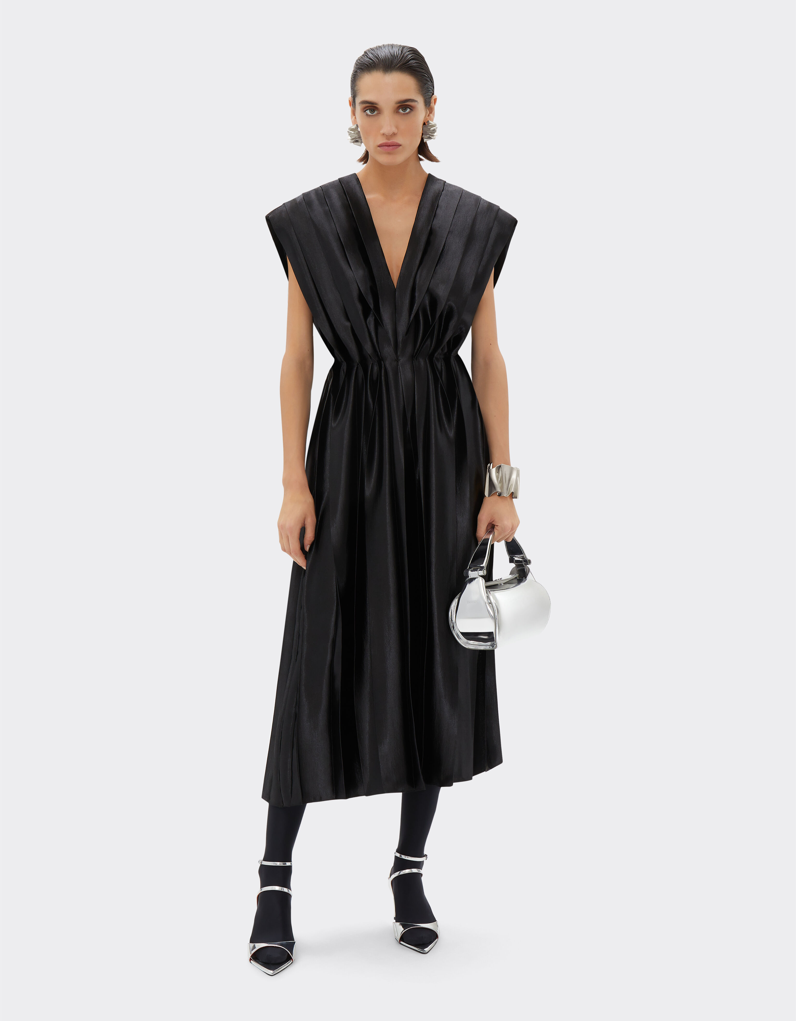 Ferrari Pleated midi dress in liquid satin Black 21630f