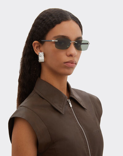 Ferrari Ferrari sunglasses in  brushed silver titanium and acetate with green lenses Silver LA0L7f