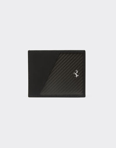 Ferrari Card holder in wrinkle-effect leather and carbon fibre Black 20628f