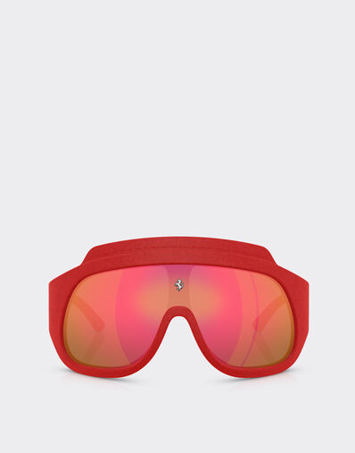 Ferrari Red Ferrari Limited Edition shield sunglasses in injected material and leather with red mirror lens Gold F1525f