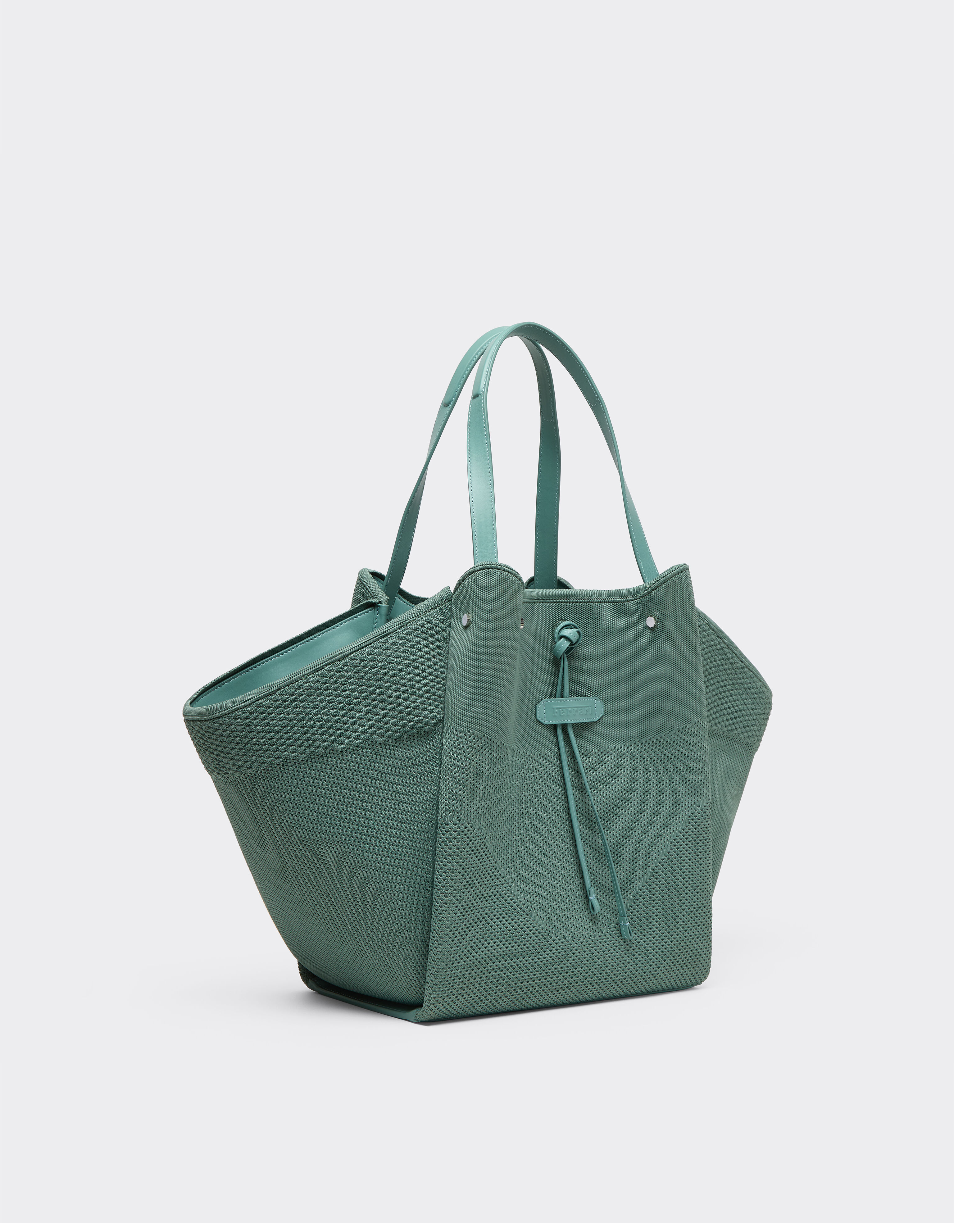 Ferrari Knitted and leather tote bag Verde Granito 50170f