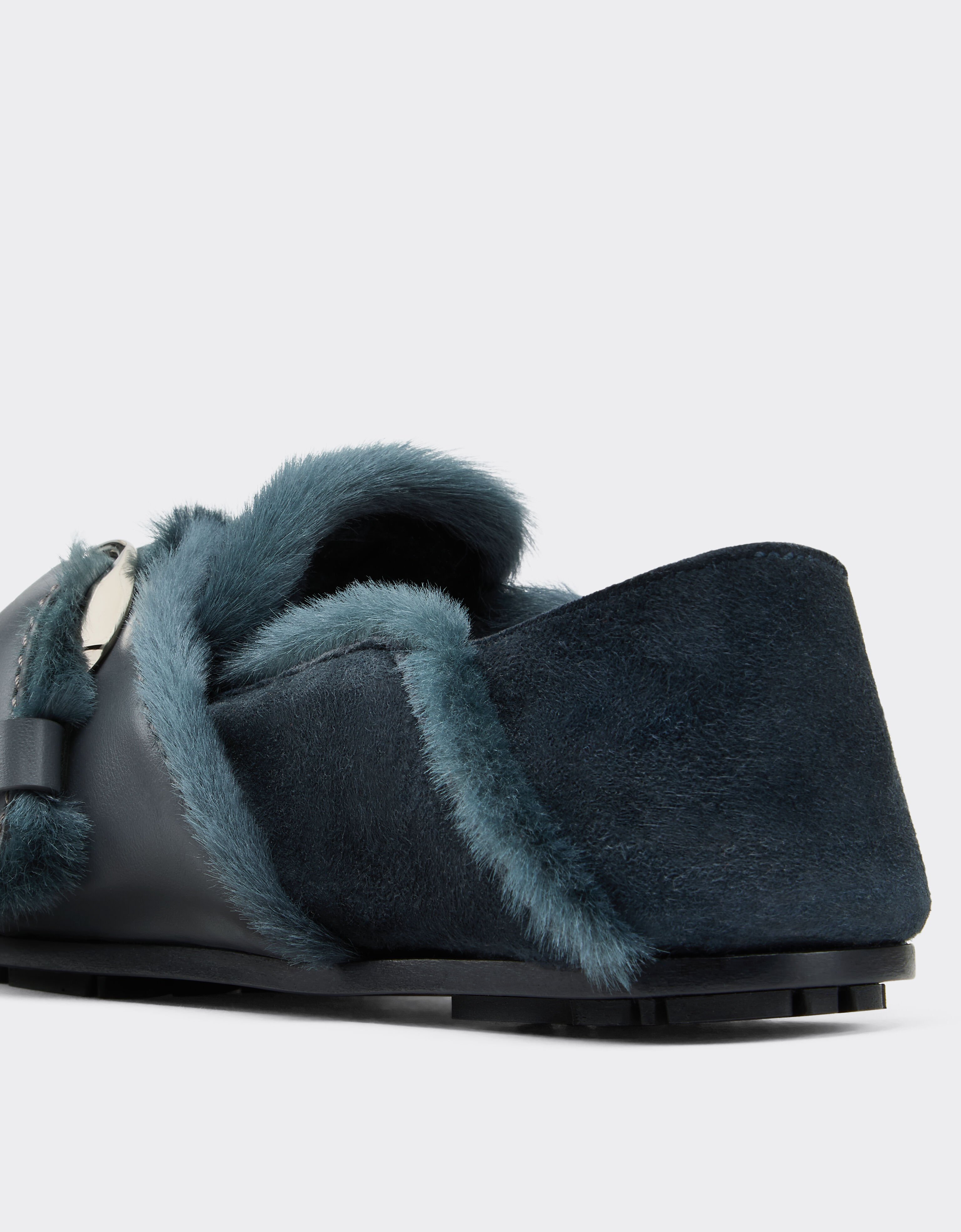 Ferrari Suede moccasin with fur edging Peacock 49162f