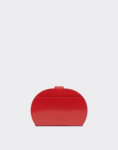 Ferrari Foldable card holder in glossy brushed leather Rosso Dino 21958f