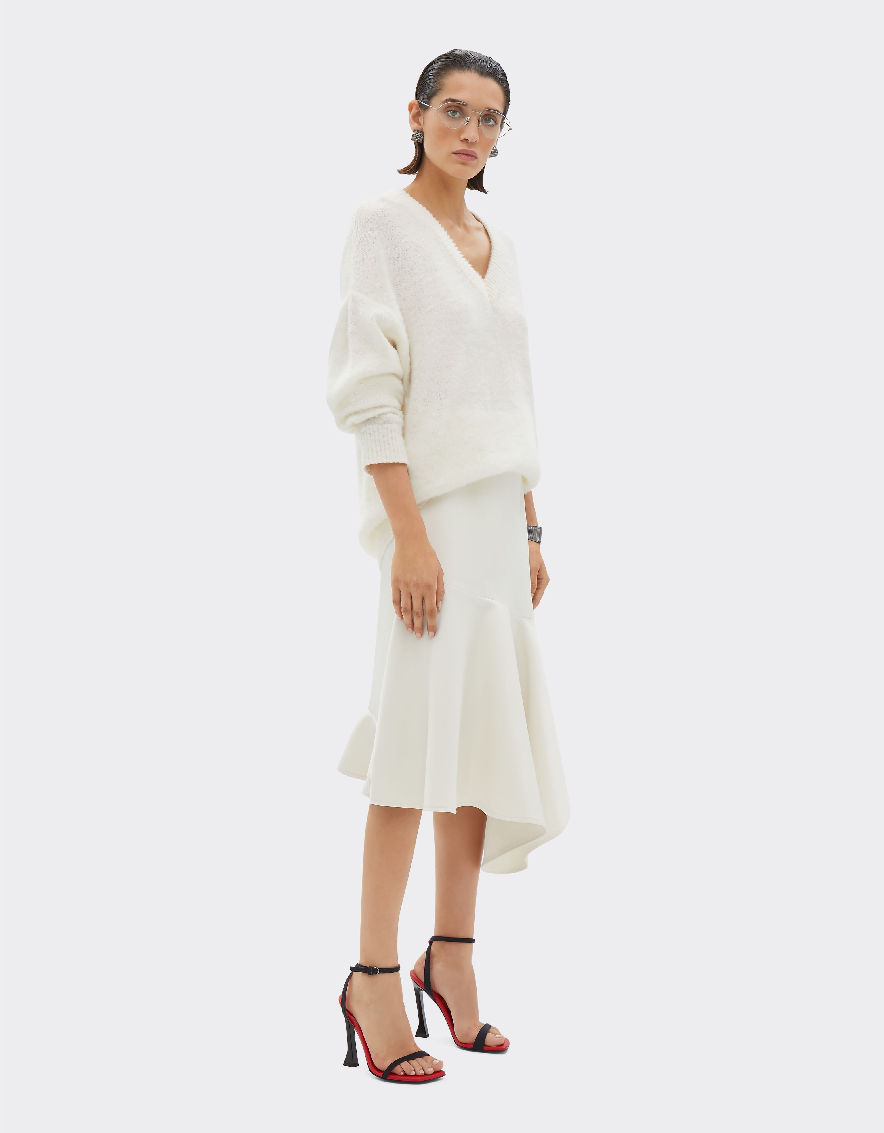 Ferrari Duchesse twill midi skirt with ruffles Ivory 20999f