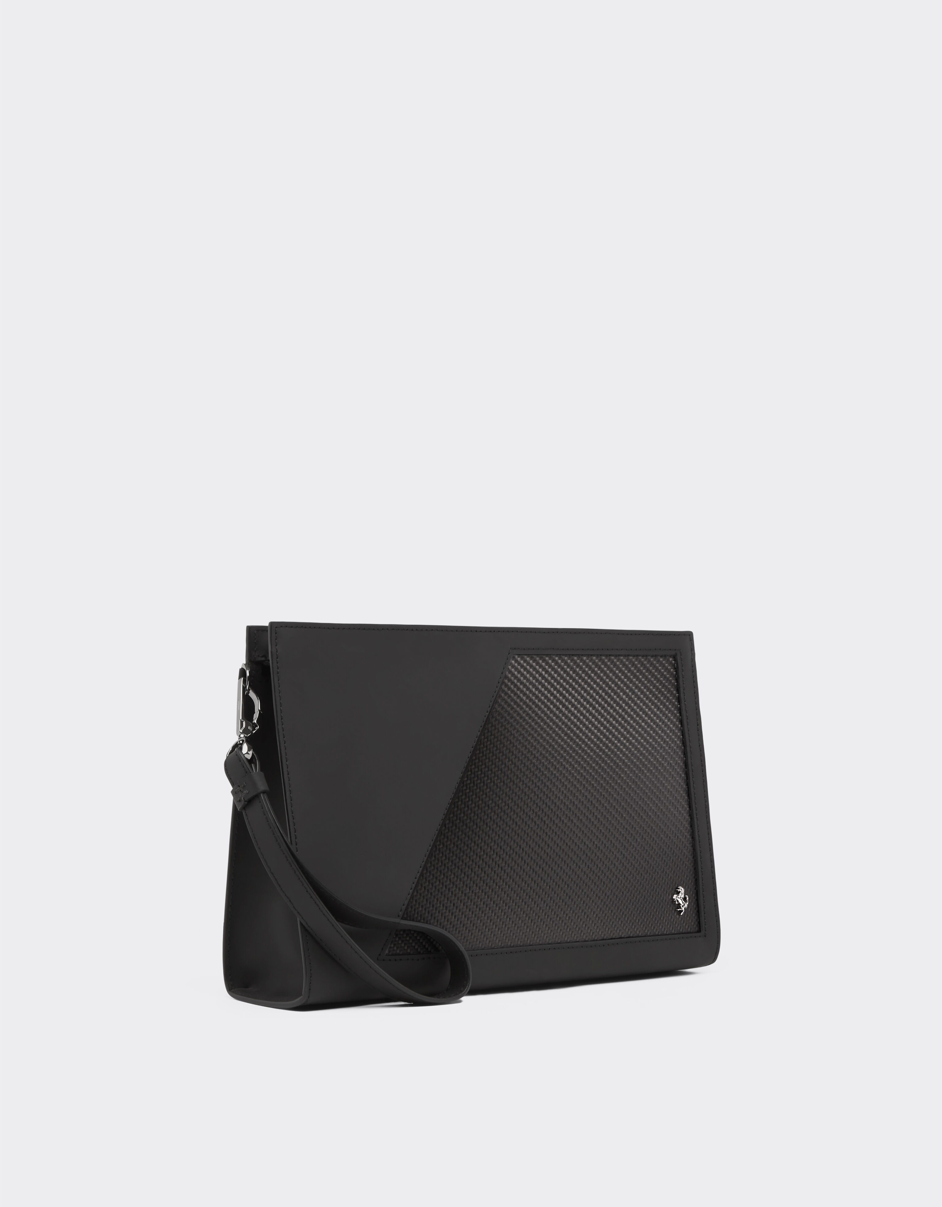 Ferrari Pouch in leather and carbon fibre Black 22200f