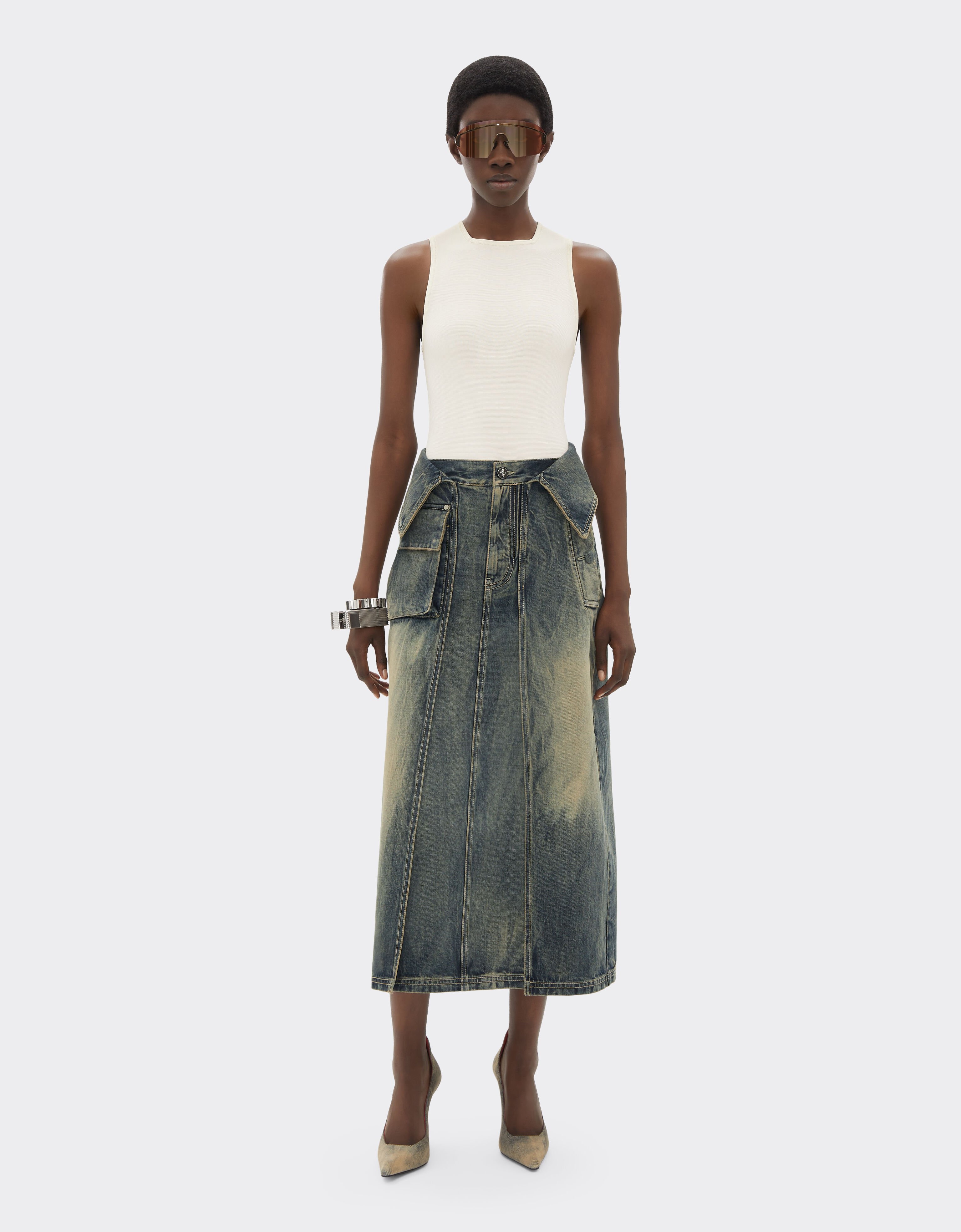Ferrari Acid-washed denim midi skirt Blu Denim 51190f