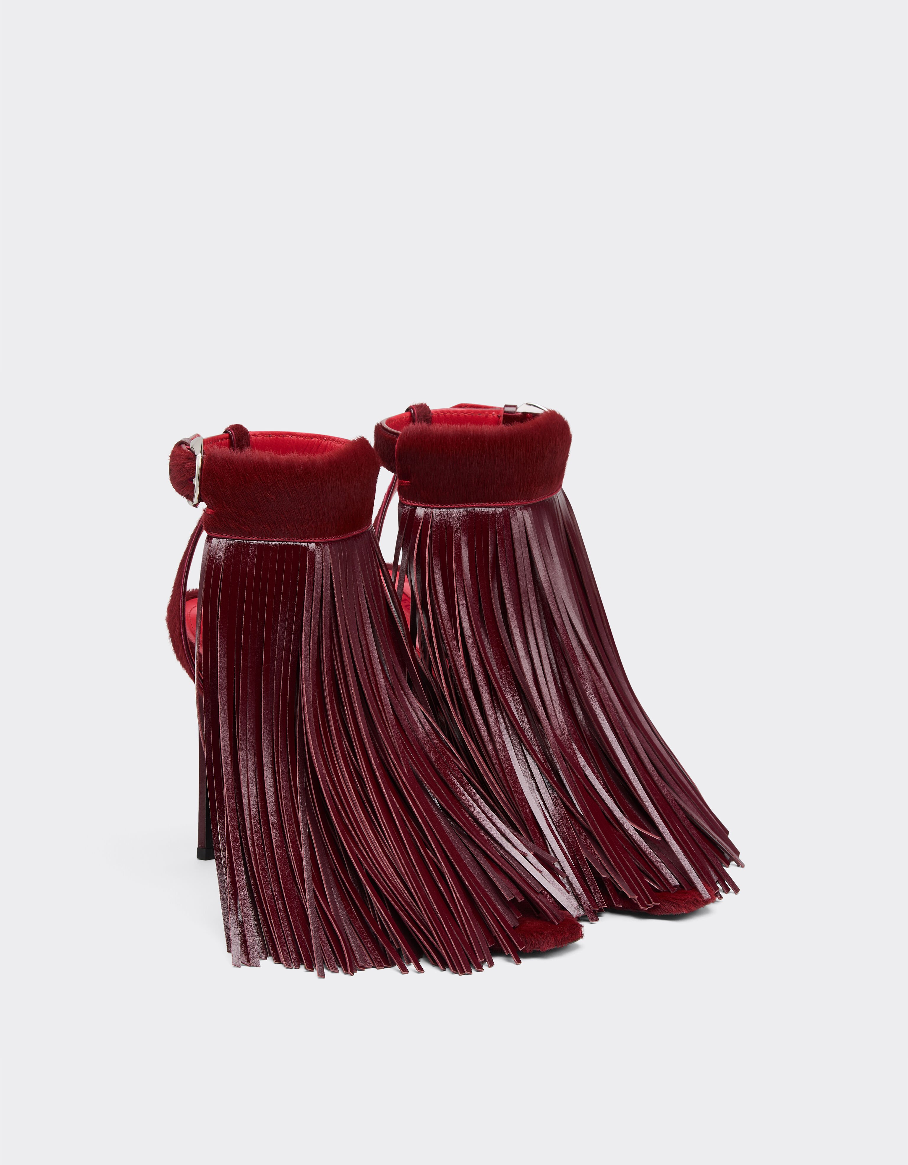 Ferrari Leather and cowhide sandals with fringes Cherry 49742f