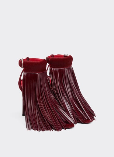 Leather and cowhide sandals with fringes Ferrari Leather and cowhide sandals with fringes Cherry 49742f