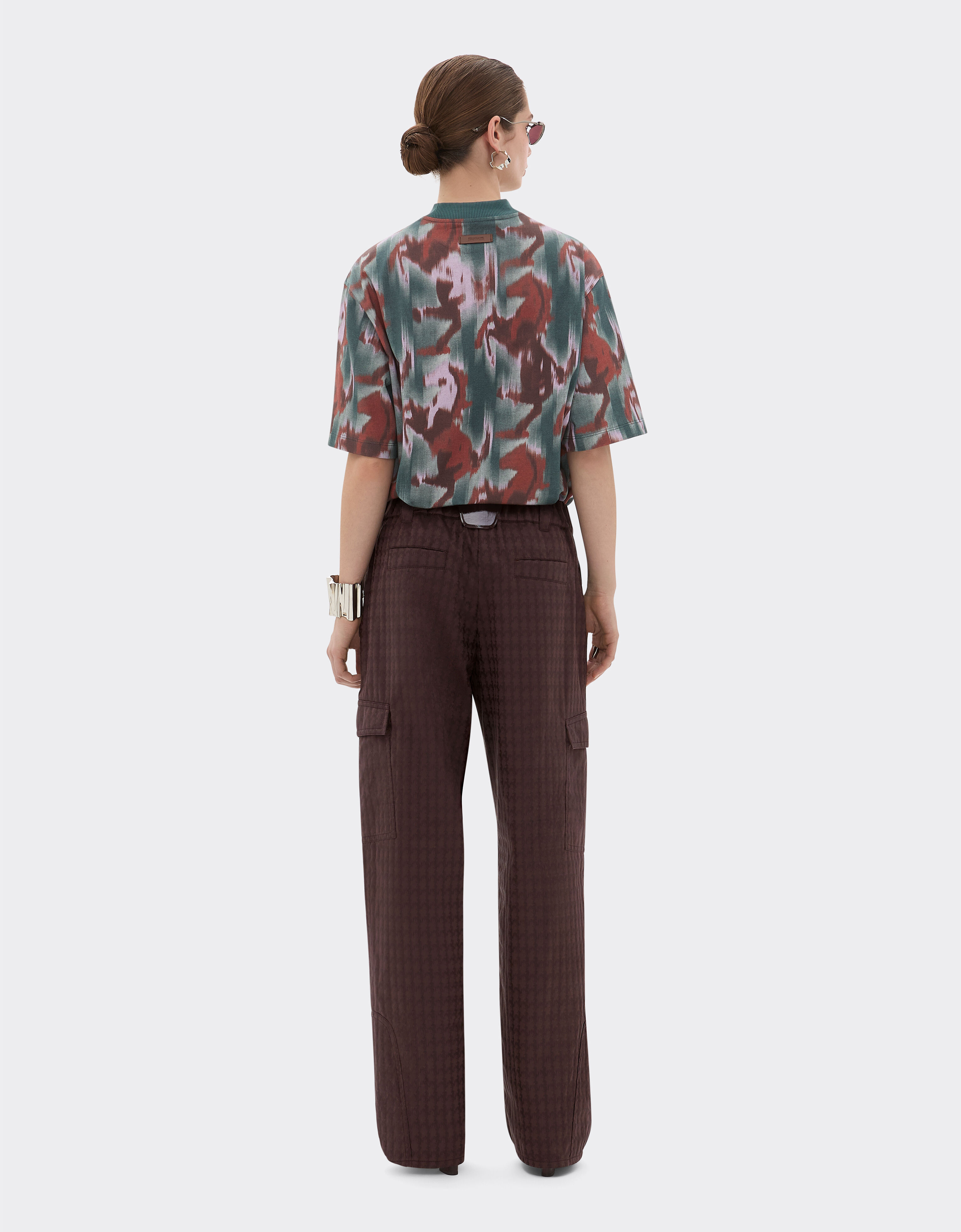 Ferrari Cargo trousers in Q-Cycle® jacquard with Cavallino Monogram Mahogany 22634f