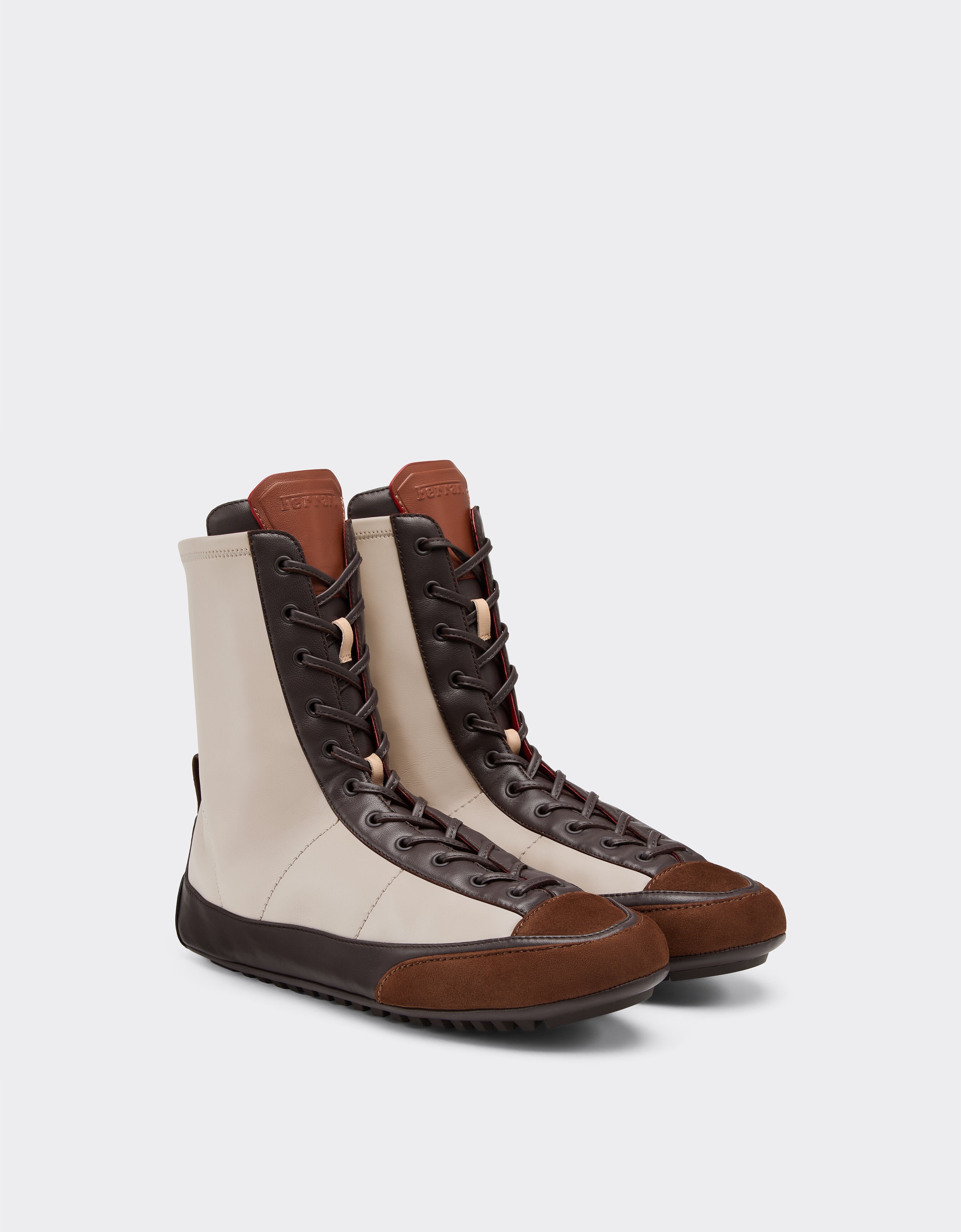 Ferrari Nappa leather, suede and stretch fabric high-top driver sneaker Beige 22735f