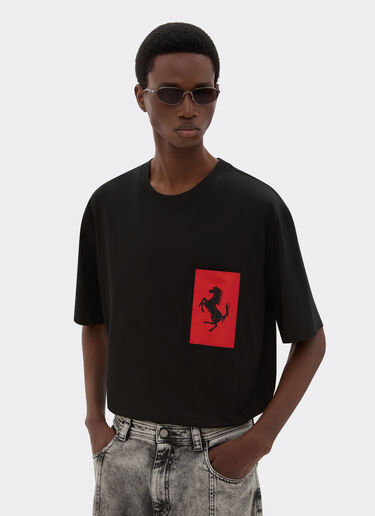Ferrari Cotton T-shirt with Prancing Horse pocket Black 47824f