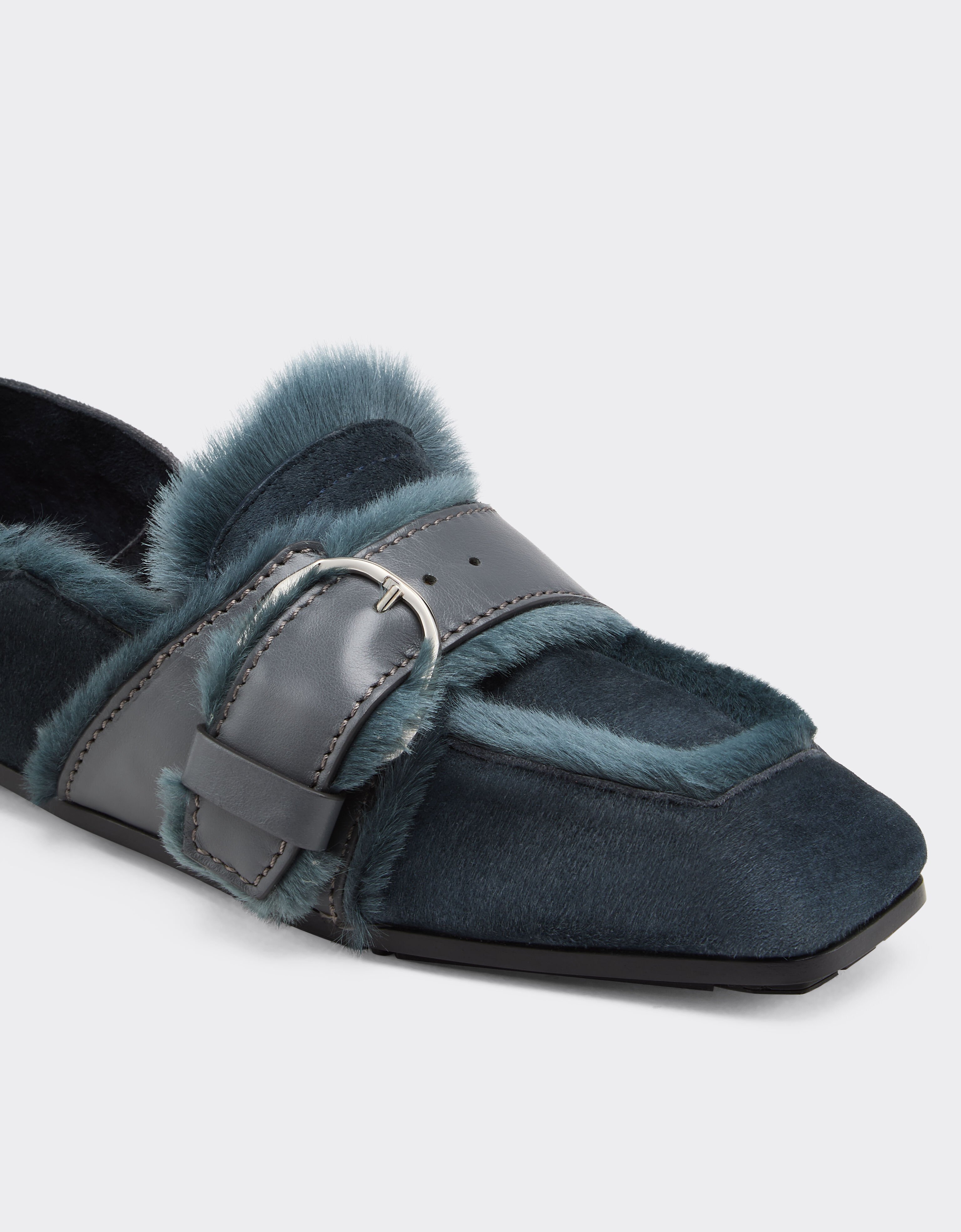 Ferrari Suede moccasin with fur edging Peacock 49162f