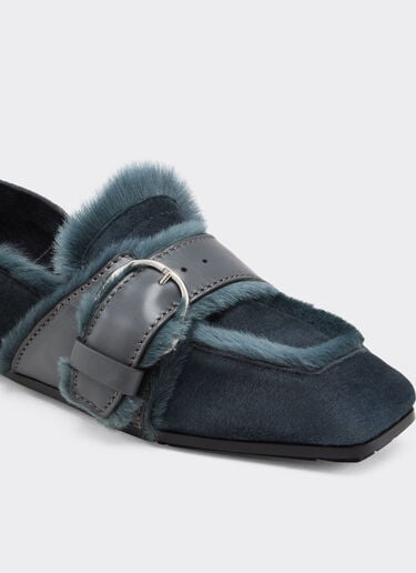 Suede moccasin with fur edging Ferrari Suede moccasin with fur edging Peacock 49162f