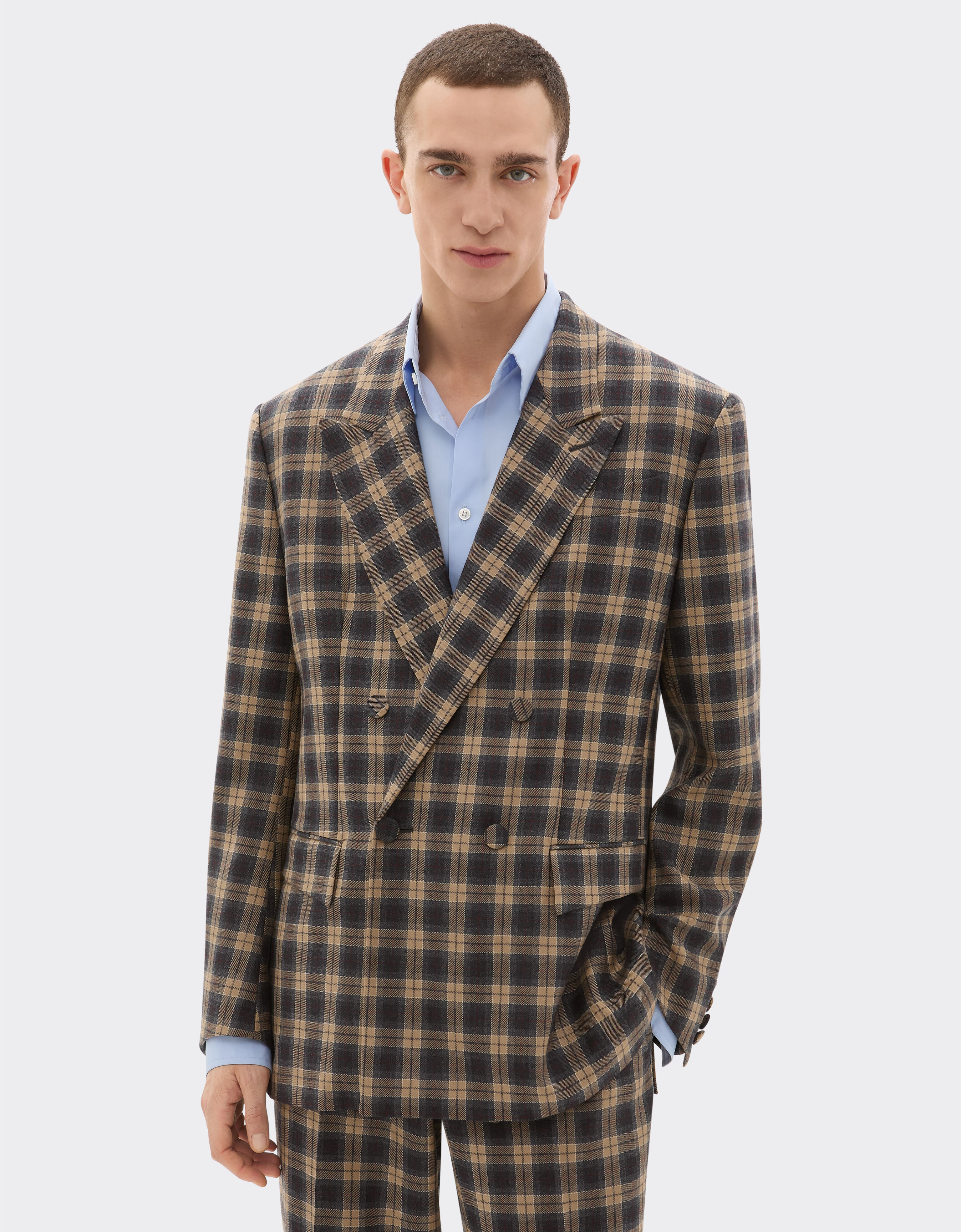 Ferrari Zweireihiger Blazer aus Schottenkaro aus Wolle Mélange-Grau 22596f