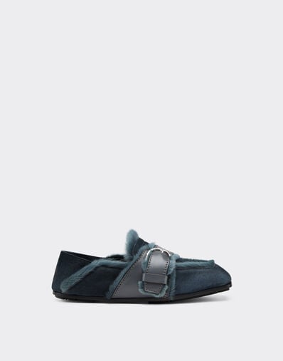 Ferrari Suede moccasin with fur edging Peacock 49162f