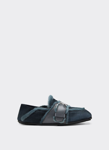Ferrari Suede moccasin with fur edging Peacock 49162f