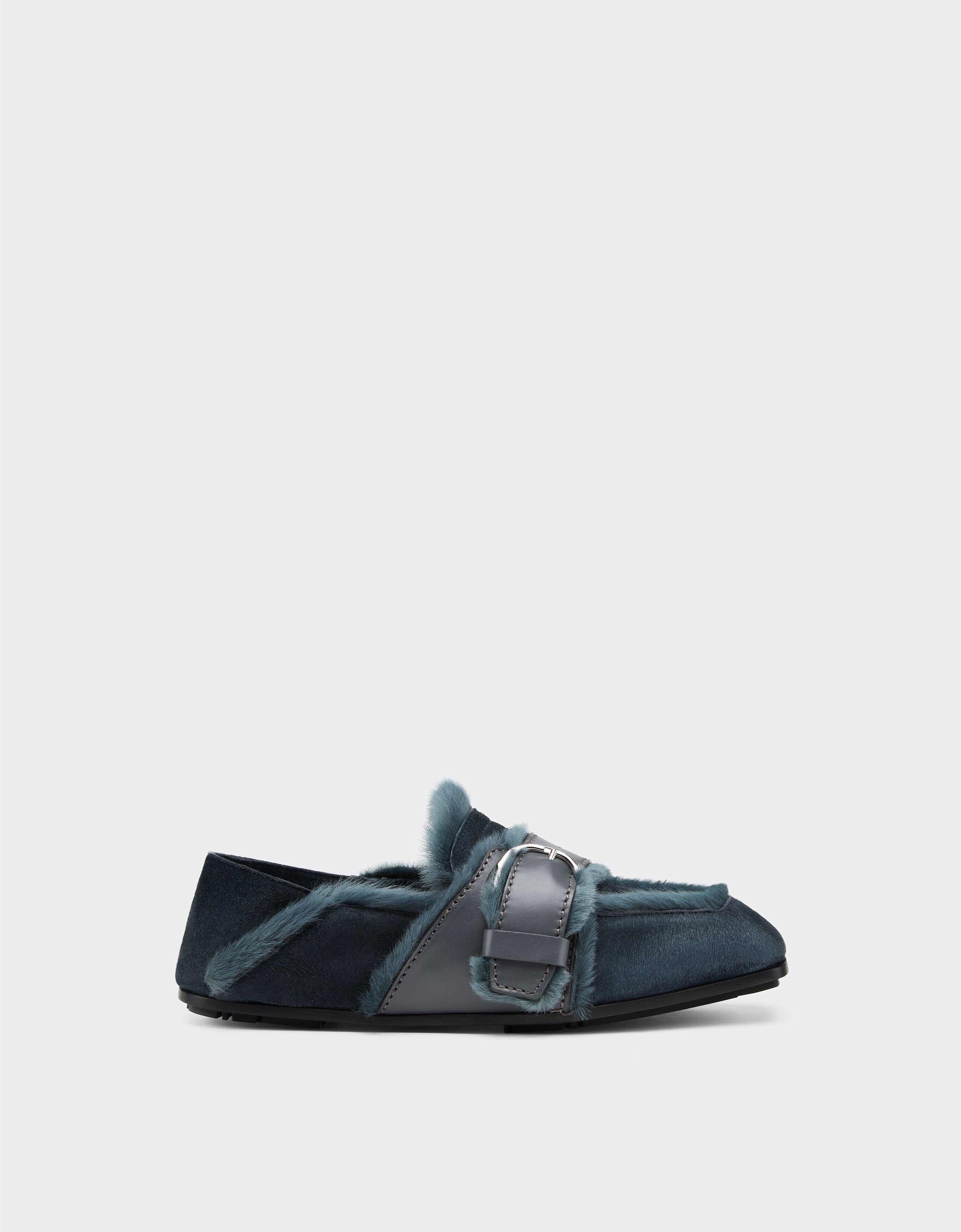 Ferrari Suede moccasin with fur edging Peacock 49162f