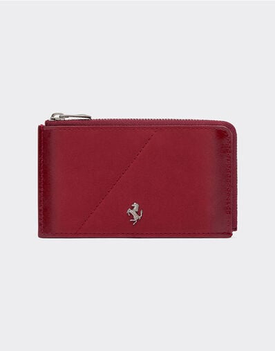 Ferrari Wallet with zip in smooth leather and nubuck Maison Red 50522f