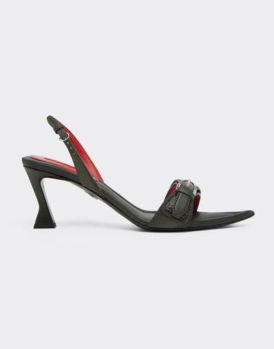Leather Sandal with Heel Ferrari Leather Sandal with Heel Khaki Green 49998f