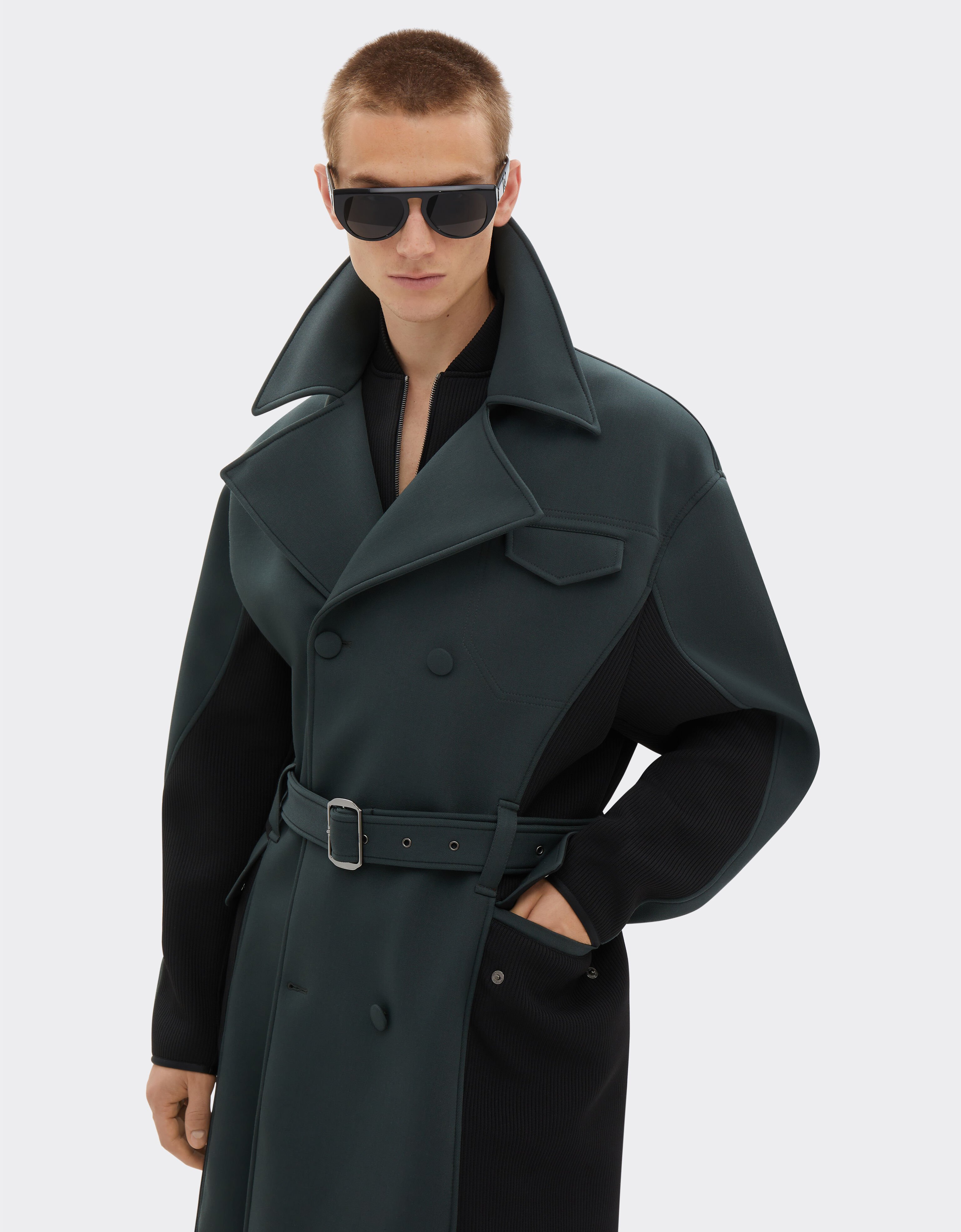 Ferrari Trench coat in bonded wool with scuba effect Army 20947f