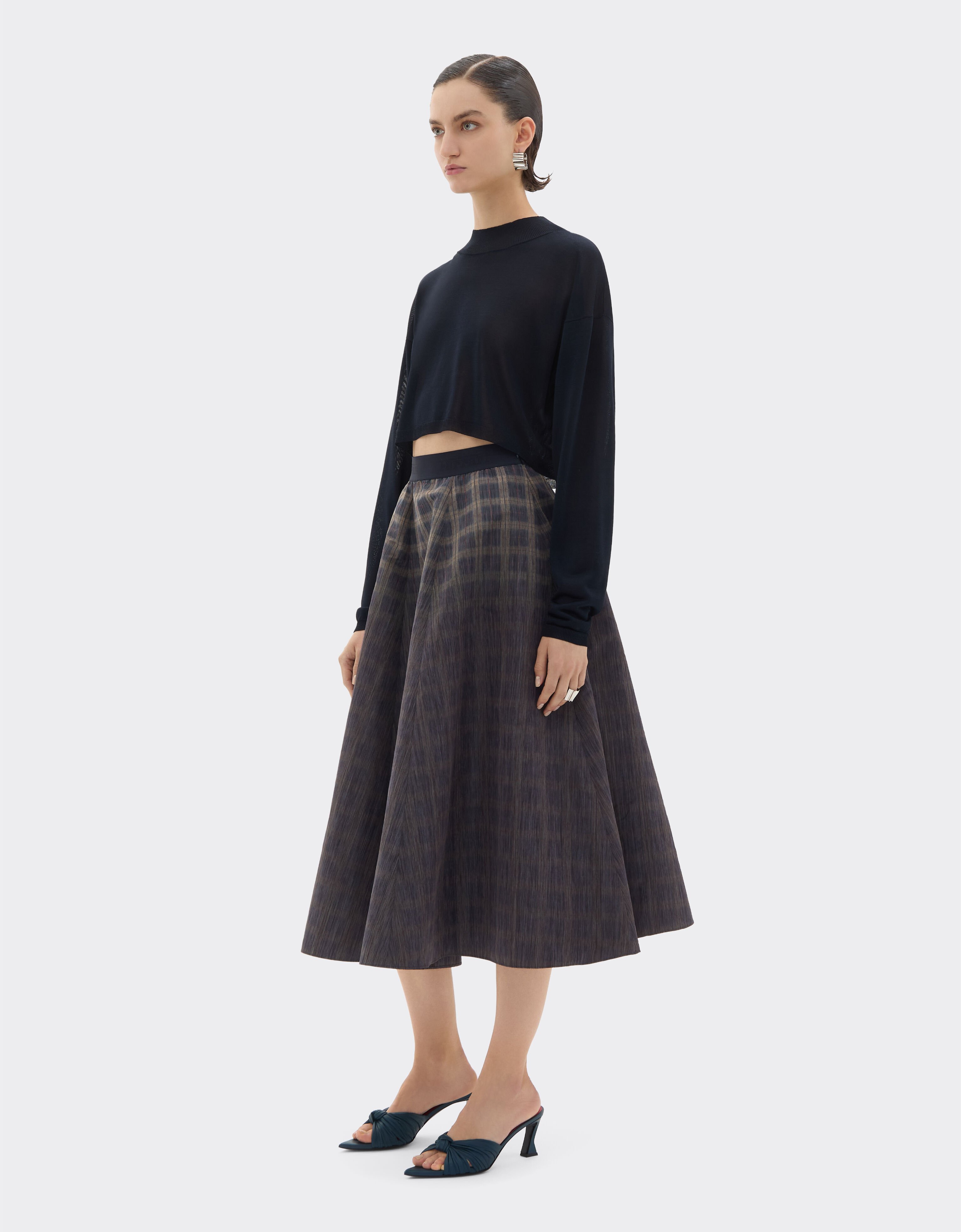 Ferrari Long skirt in chiné check printed nylon Mahogany 22651f